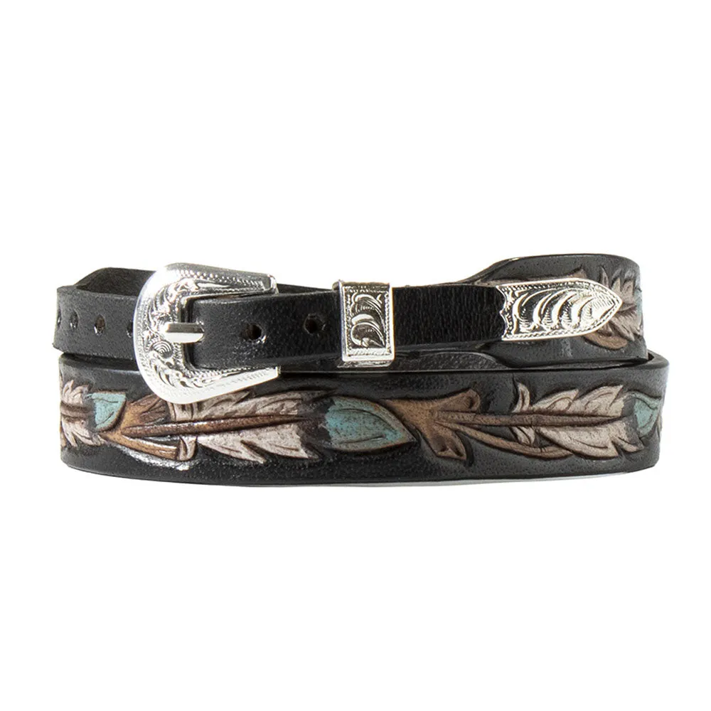 0280901 Twister Hatband Hand Tooled Painted Feathers - Black