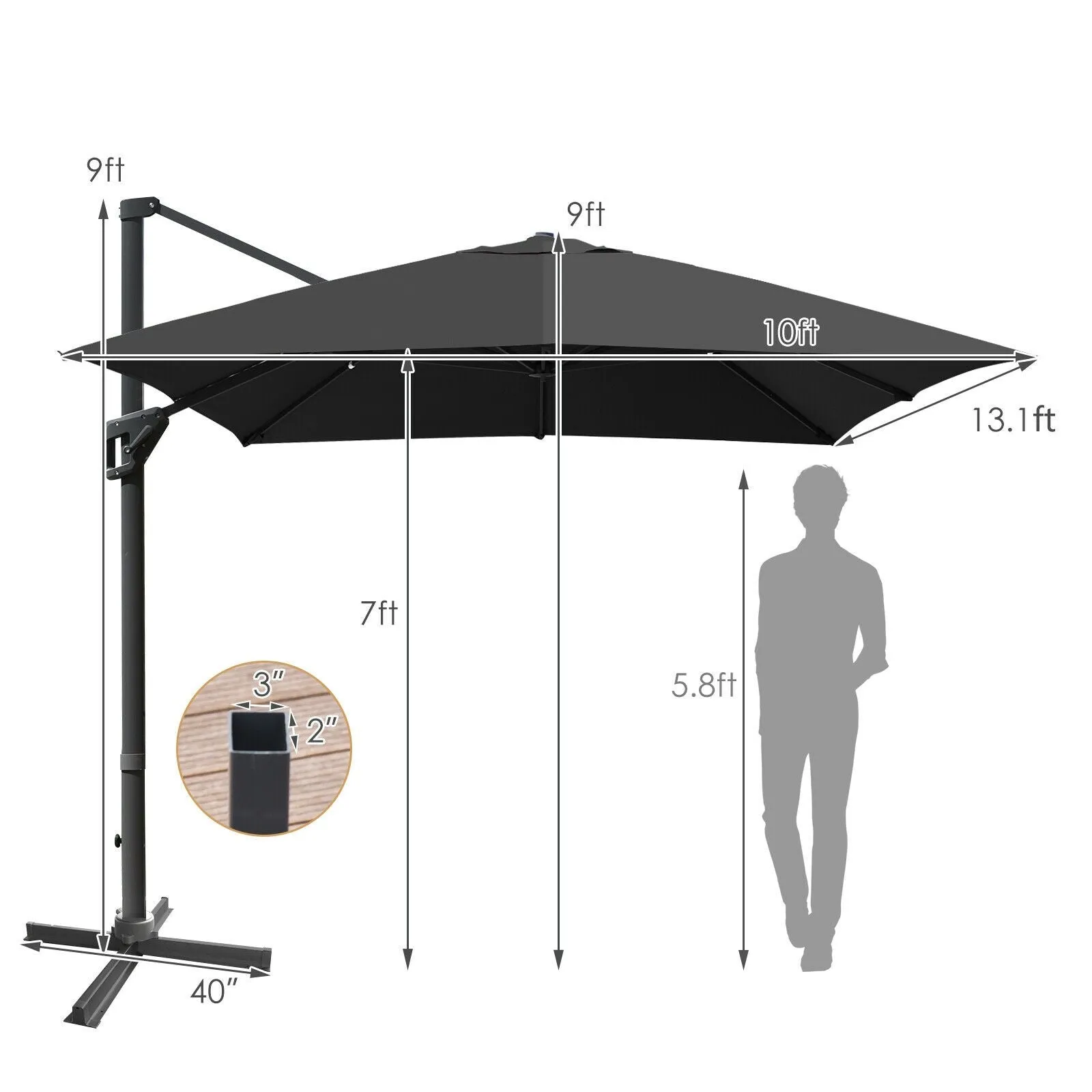 10 x 13ft Rectangular Cantilever Umbrella - Gray