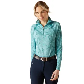 10049050 Ariat Women's Sunstopper 3.0 1/4 Zip Base Layer Top - Marine Blue Bit