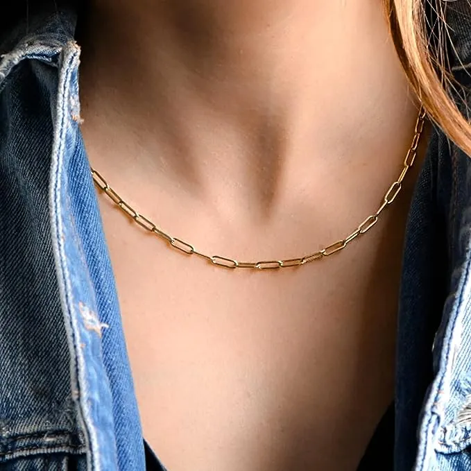 10k Yellow Gold Paperclip Chain Necklace, 3.2mm