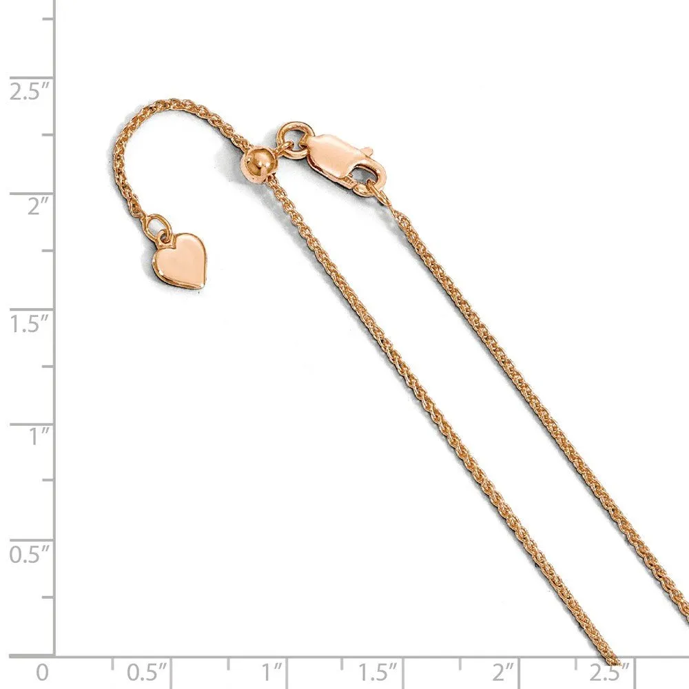 1.3mm Rose Gold Tone Plated Sterling Silver Adj. Wheat Chain Necklace