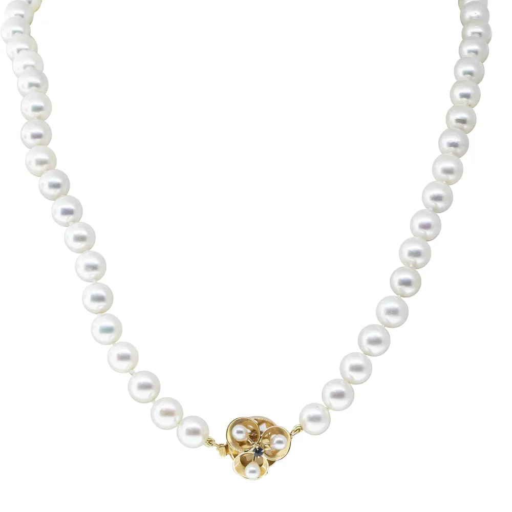 14ct Yellow Gold Akoya Pearl Strand With Sapphire Set Clasp