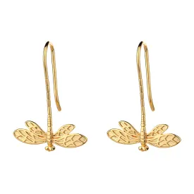 14K Gold Dangle Dragonfly Earrings