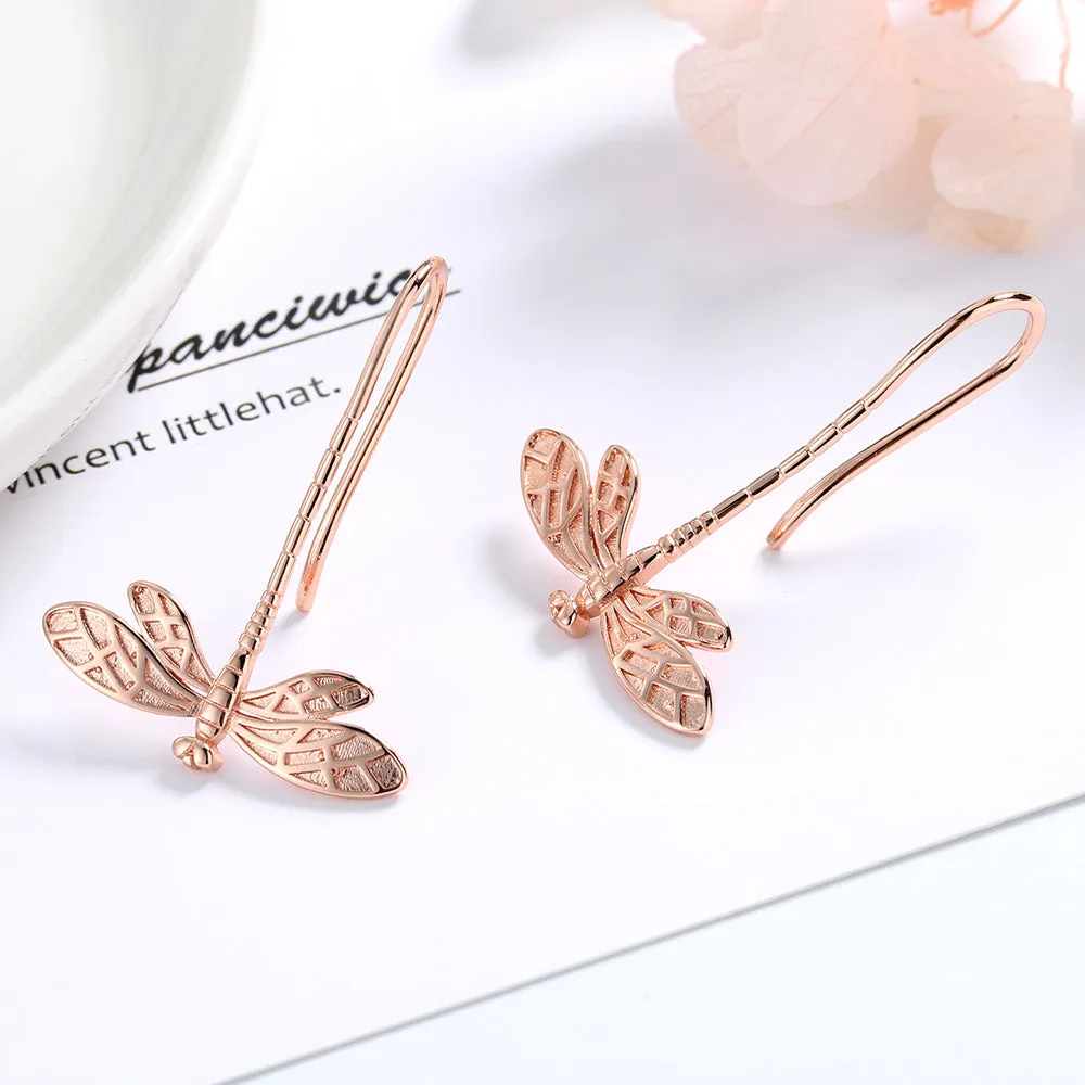 14K Gold Dangle Dragonfly Earrings