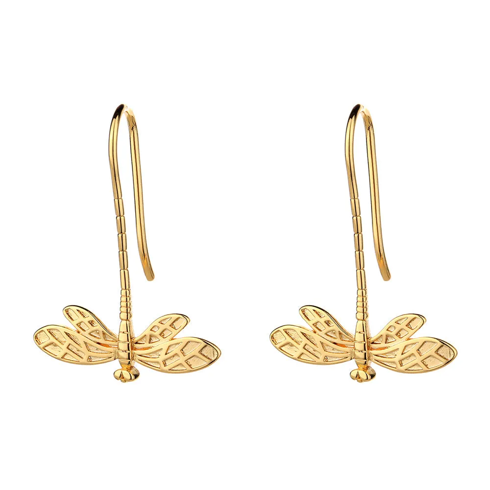 14K Gold Dangle Dragonfly Earrings