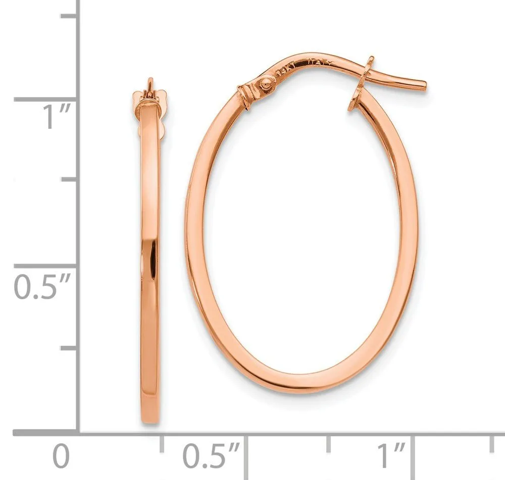 14k Rose Gold Oval Hoop Earrings, 1.5mm Square Tube, 26mm (1 Inch)