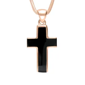 18ct Rose Gold Whitby Jet Channel Set Cross Necklace