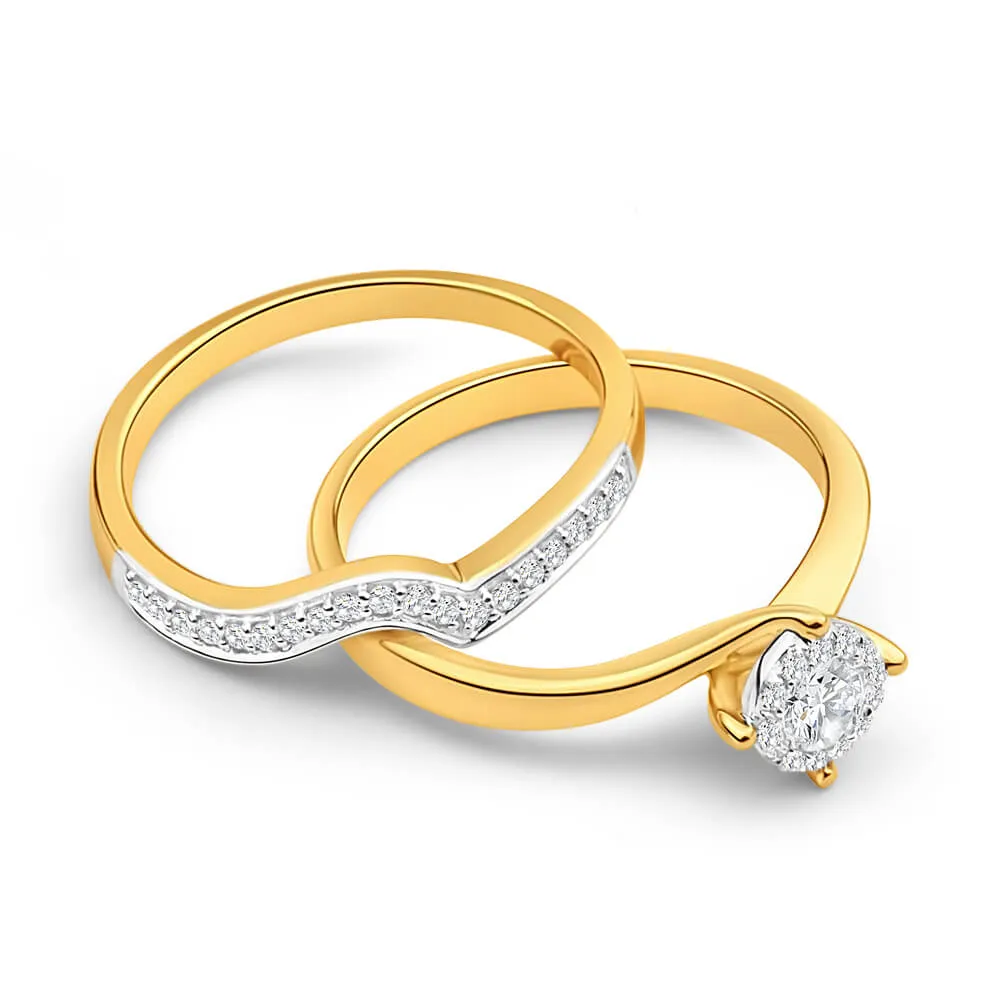 18ct Yellow Gold 2 Ring Bridal Set With 0.25 Carats Of Diamonds