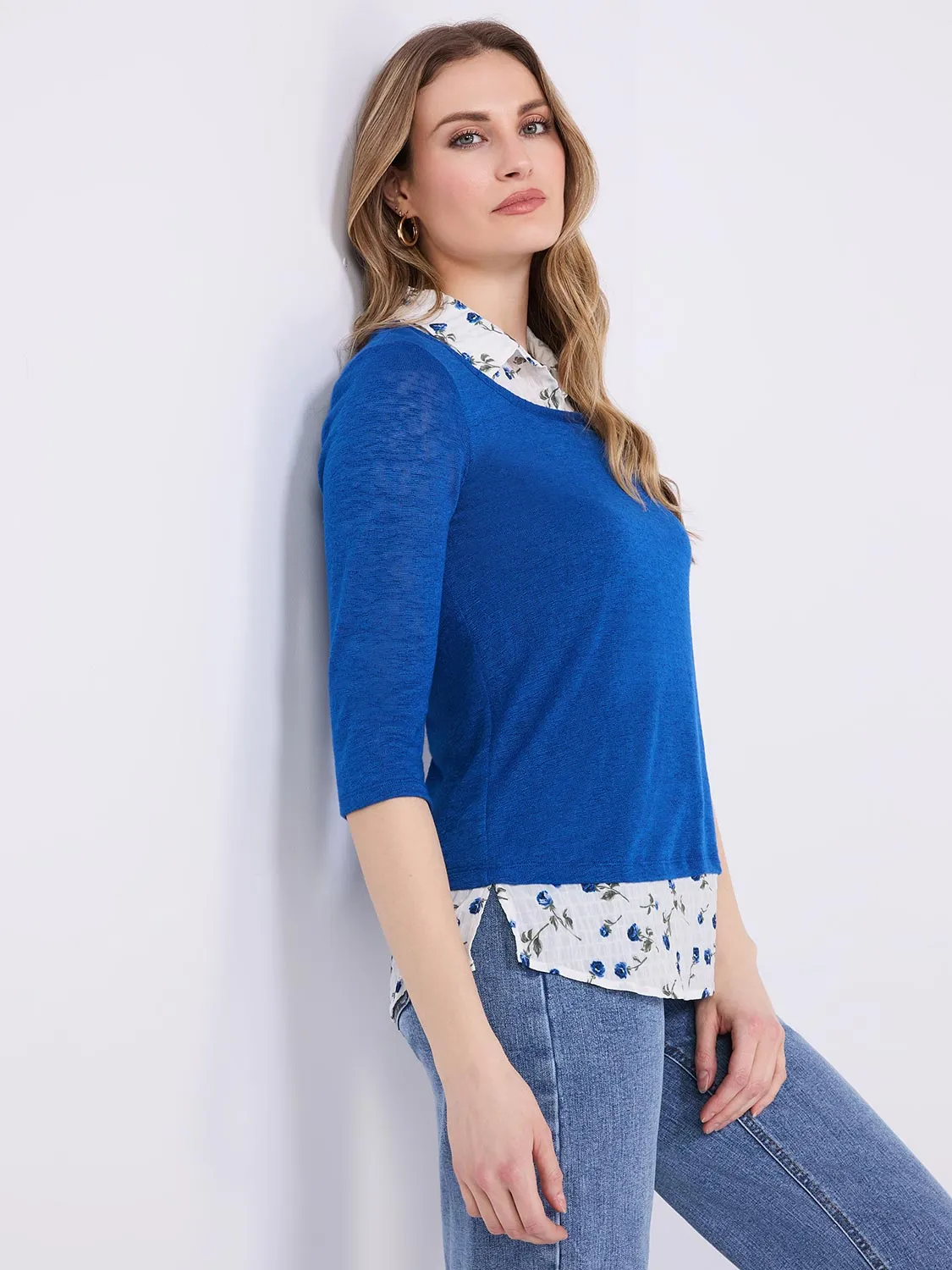 2-Fer Floral Print Brushed Top