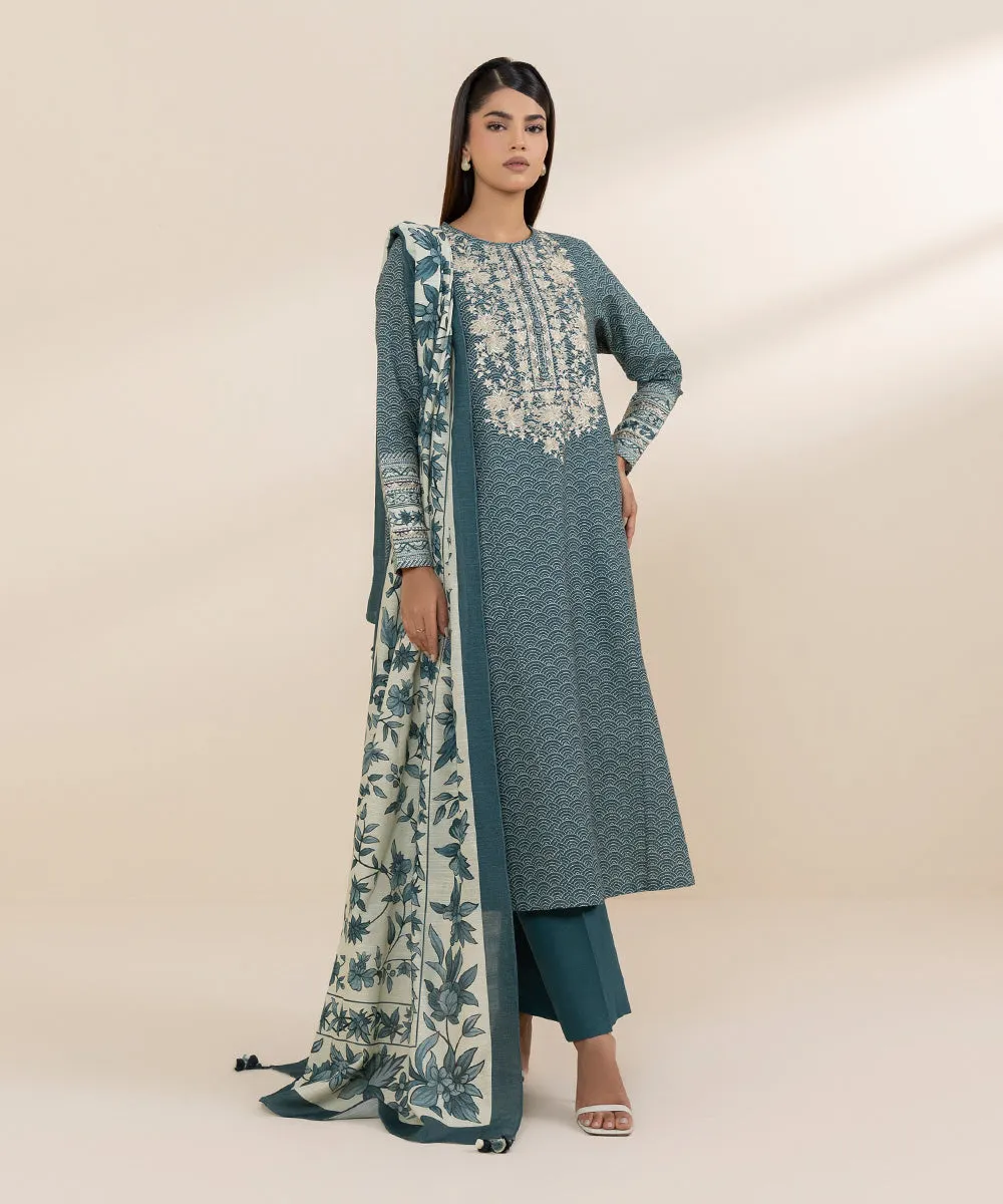 2 Piece - Embroidered Light Khaddar Suit