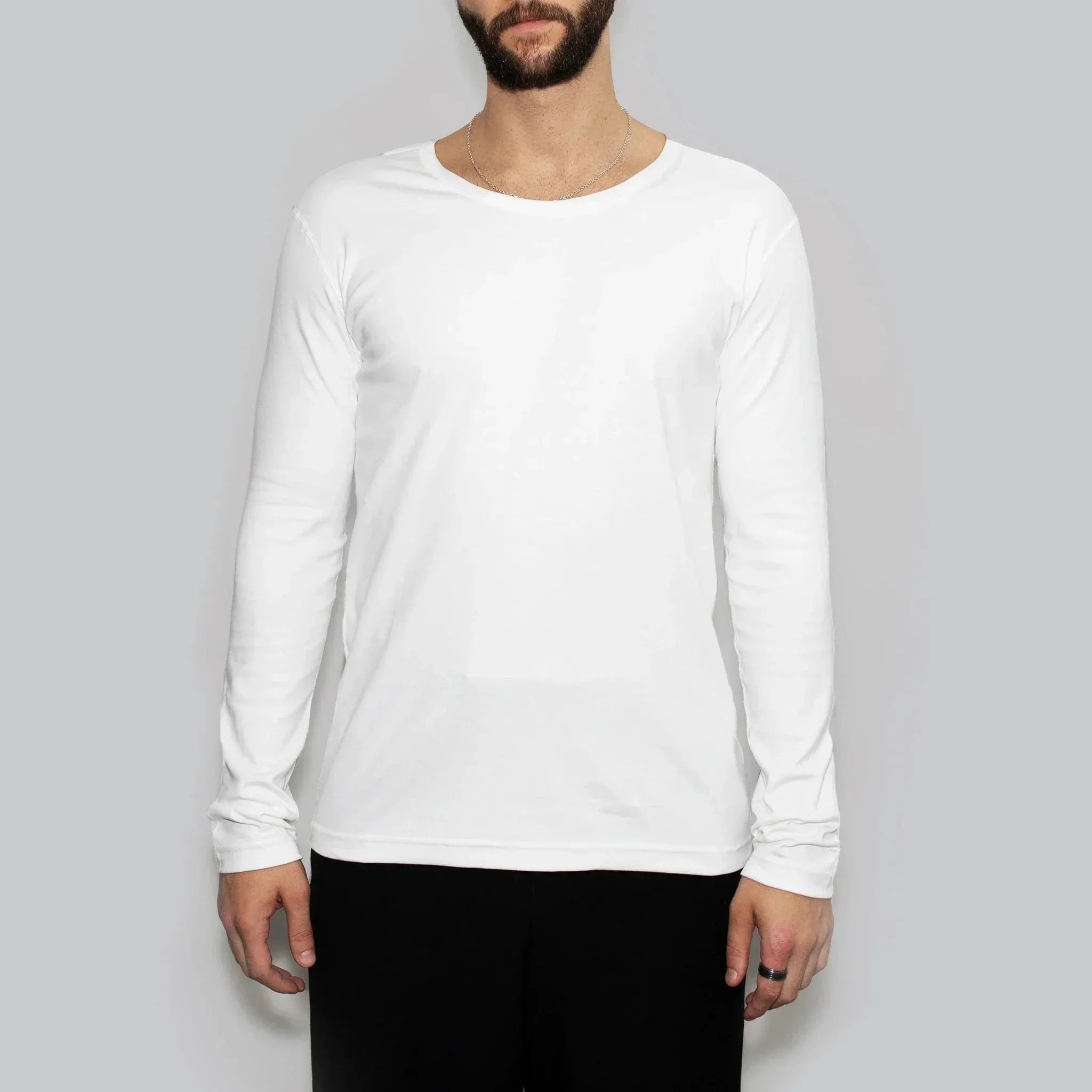 3 Pack | Men’s Recycled Cotton Crew Neck Long Sleeves, White