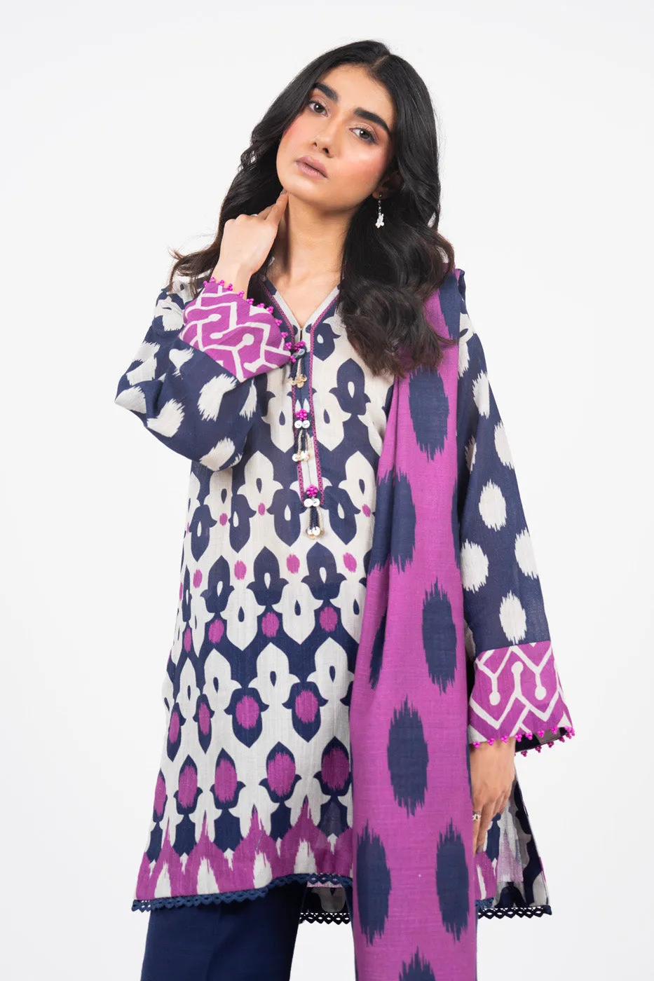 3 Piece Printed Khaddar Suit With Light Khaddar Dupatta