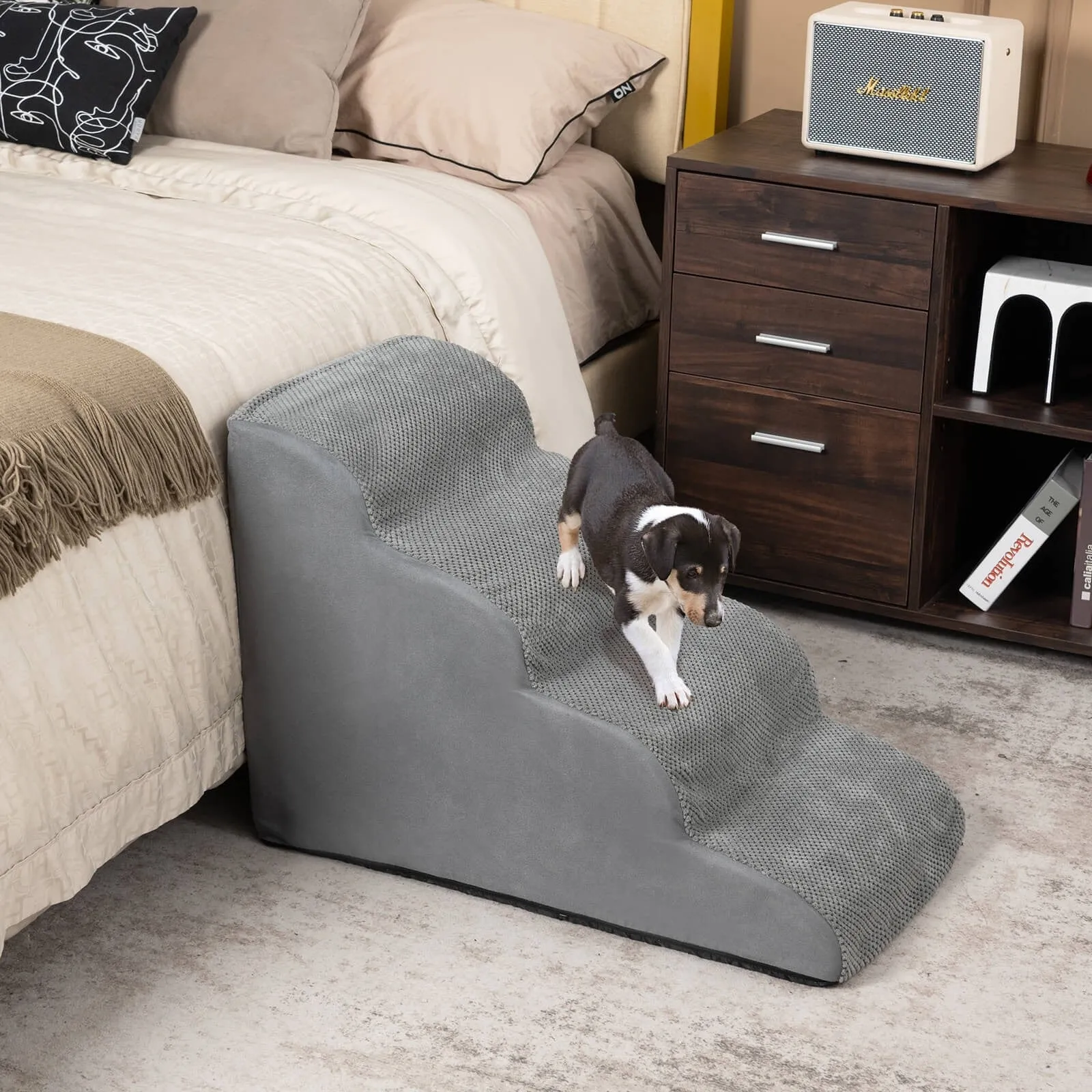 4-Tier Foam Dog Steps - Gray