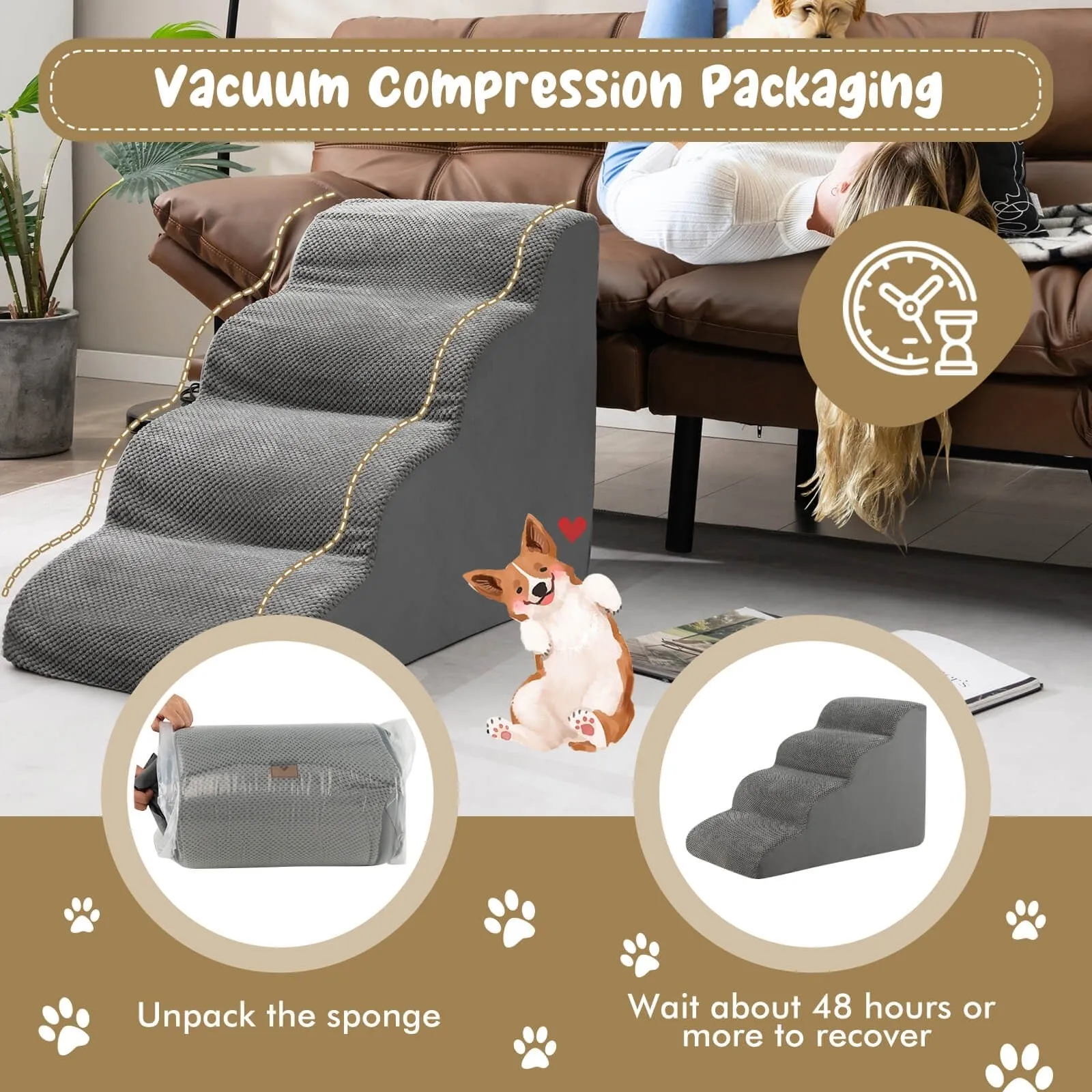 4-Tier Foam Dog Steps - Gray