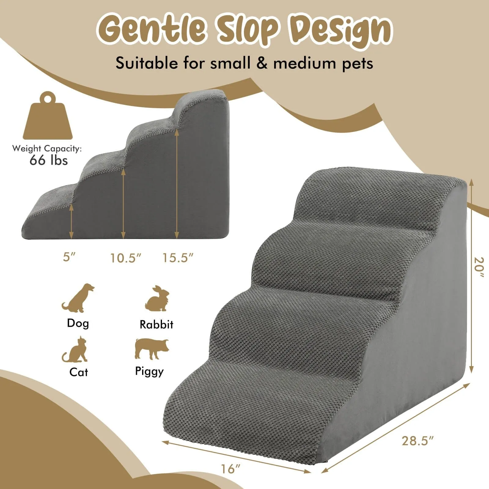 4-Tier Foam Dog Steps - Gray