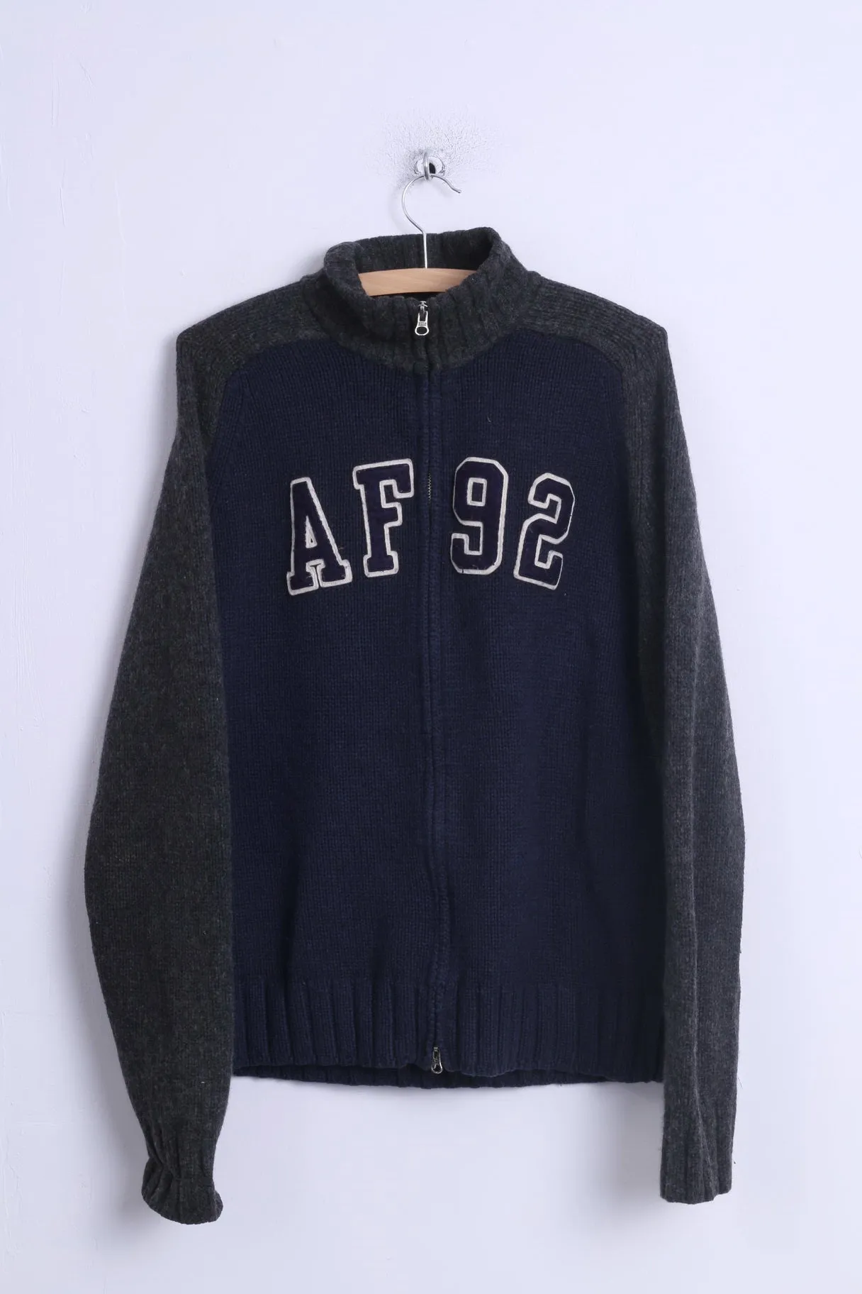 Abercrombie & Fitch Mens XL Sweater Navy Zip Up Muscle Lambswool AF 92