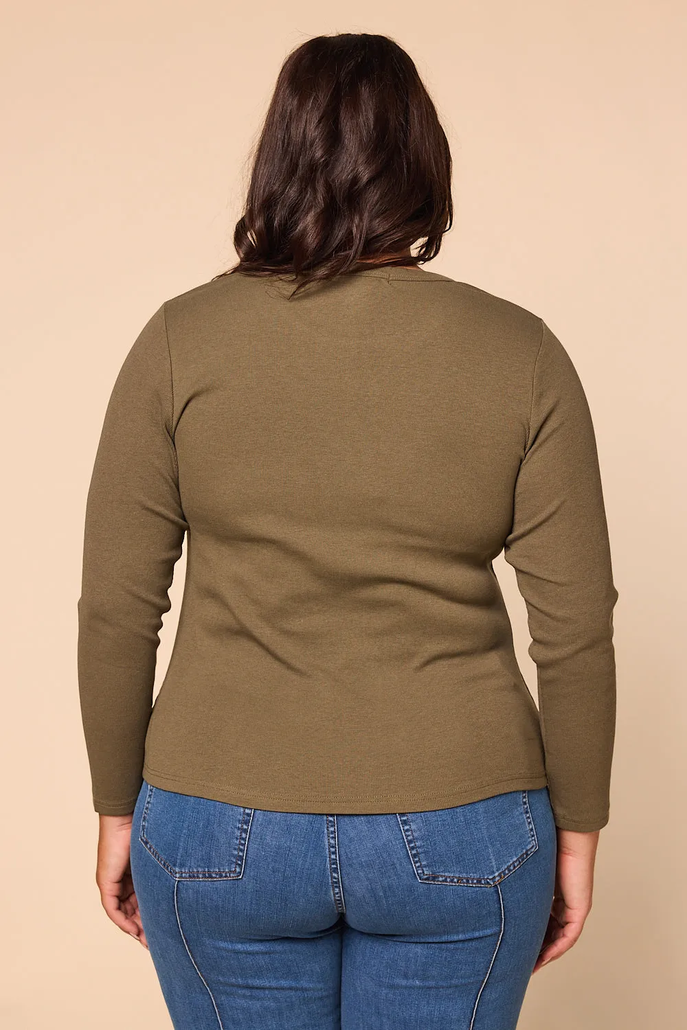 Adrift Ribbed Long Sleeve Tee in Khaki