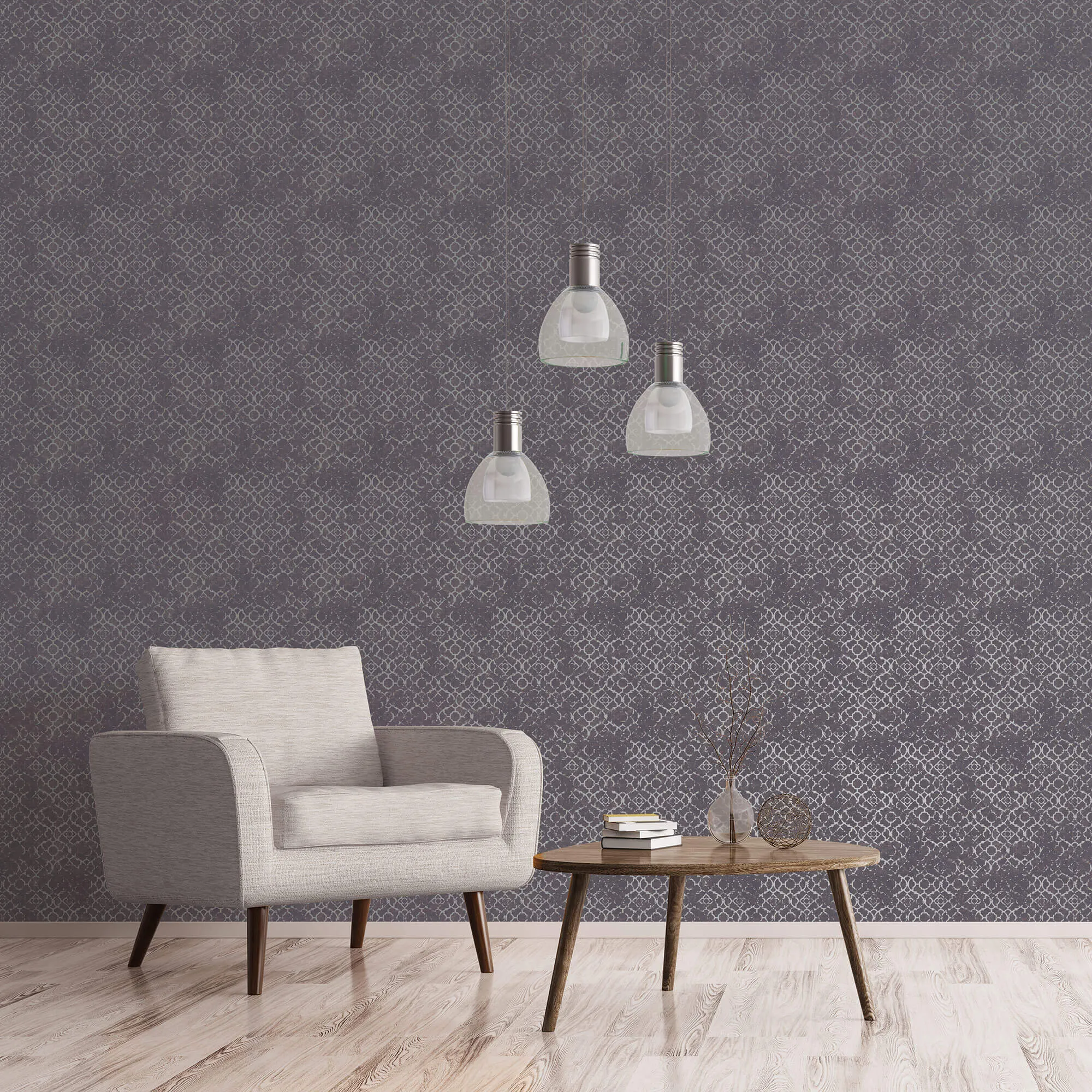 Aged Quatrefoil Purple/Silver Wallpaper from the Emporium Collection