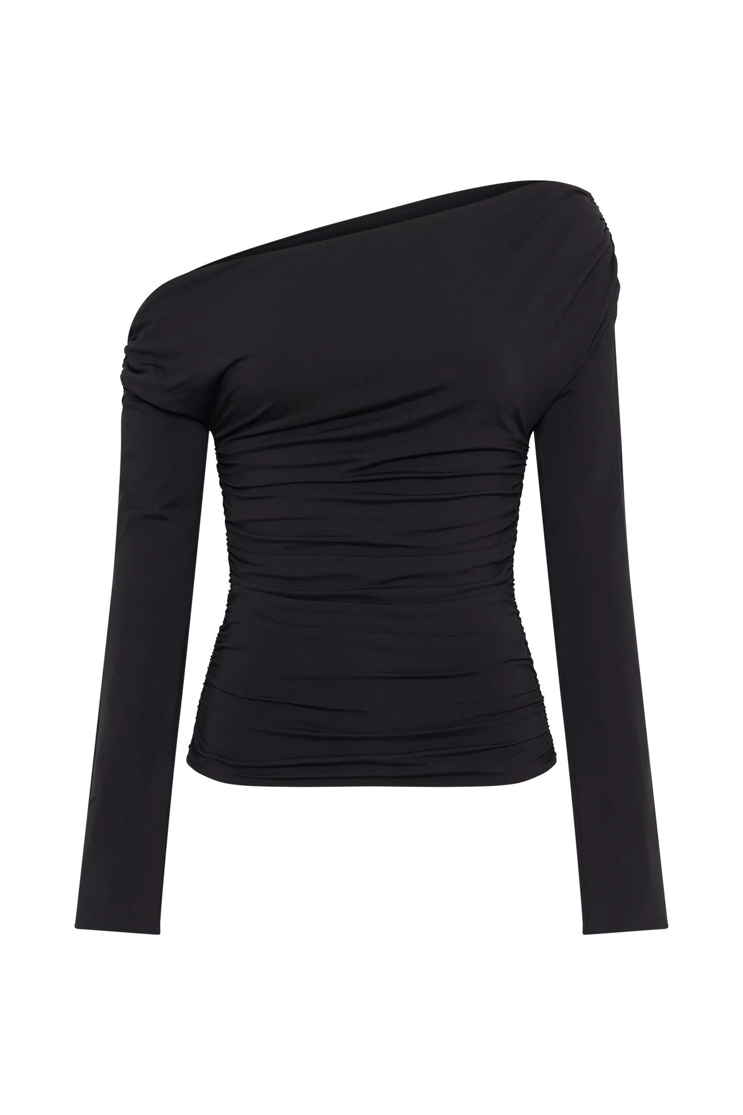 Alayna Long Sleeve Recycled Nylon Ruched Top - Black