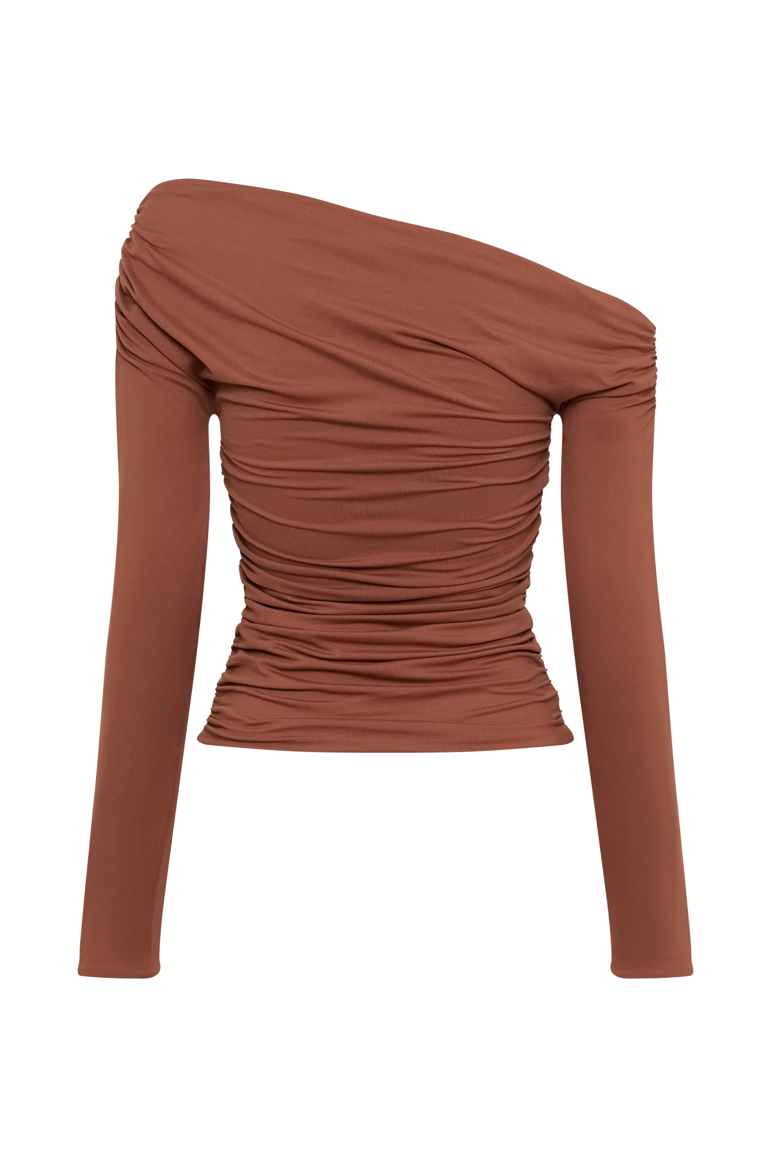 Alayna Long Sleeve Recycled Nylon Ruched Top - Wood