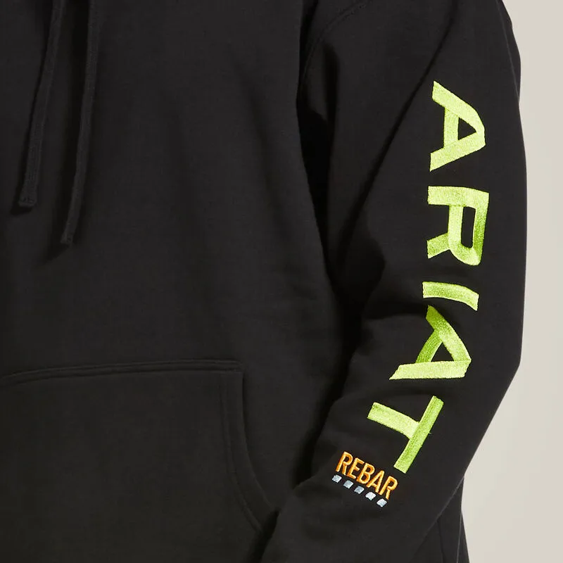 Ariat Men's Rebar Logo Hoodie in Black & Lime