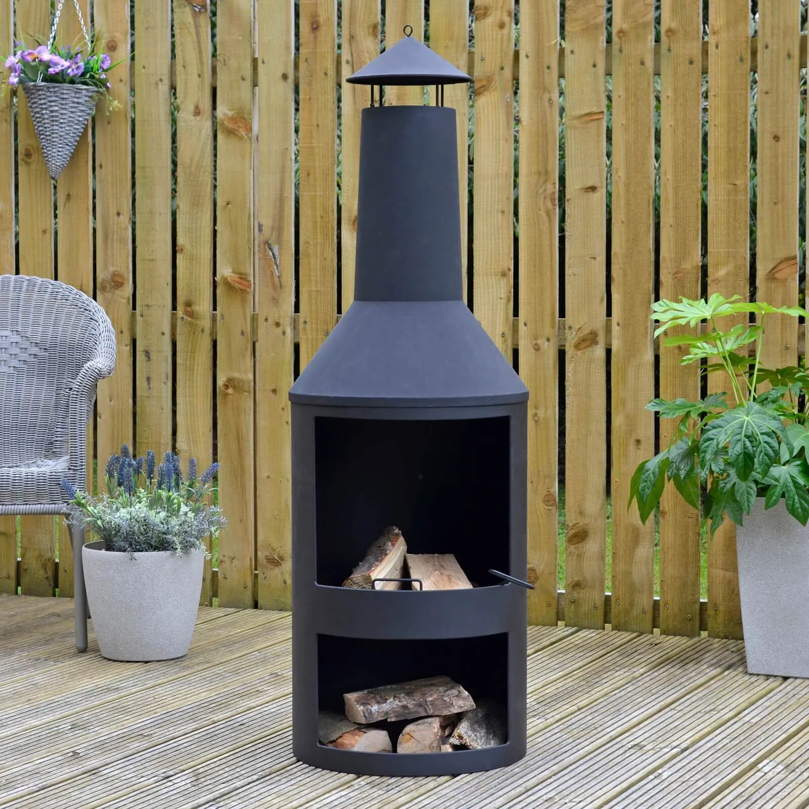 Azuma Rekka Wood Burner Black Fire Pit Chimney Patio Heater