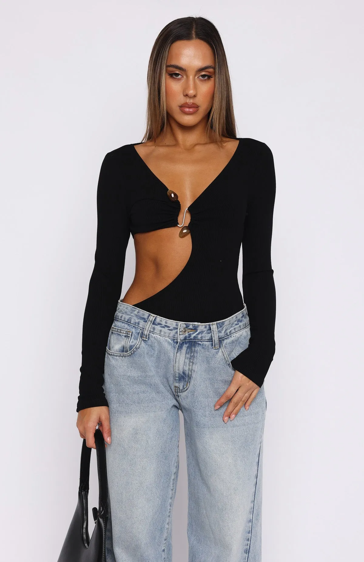 Baby Please Long Sleeve Bodysuit Black