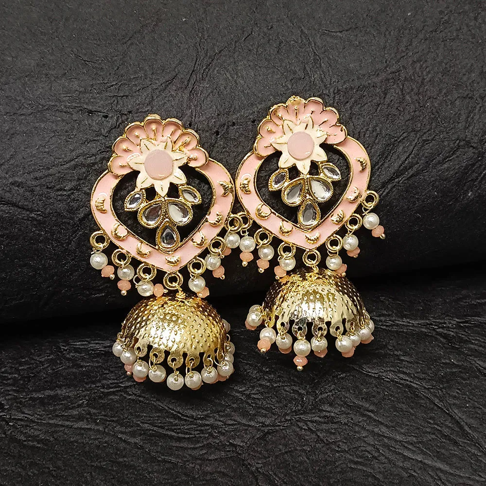 Bhavi Jewels Gold Plated Meenakari Jhumki Earrings