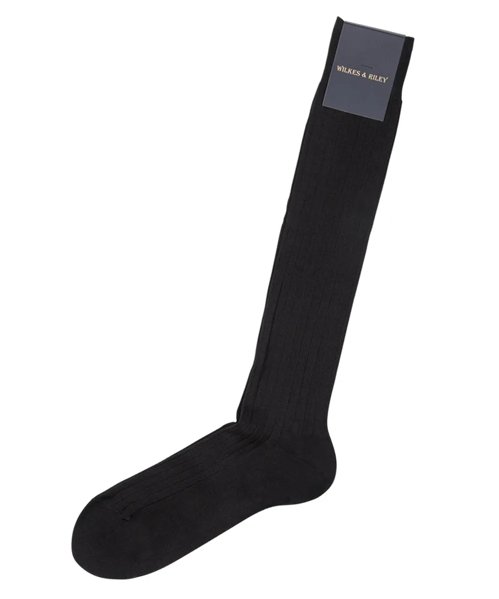 Black Ribbed Cotton Lisle “Filo Di Scozia” - Over The Calf