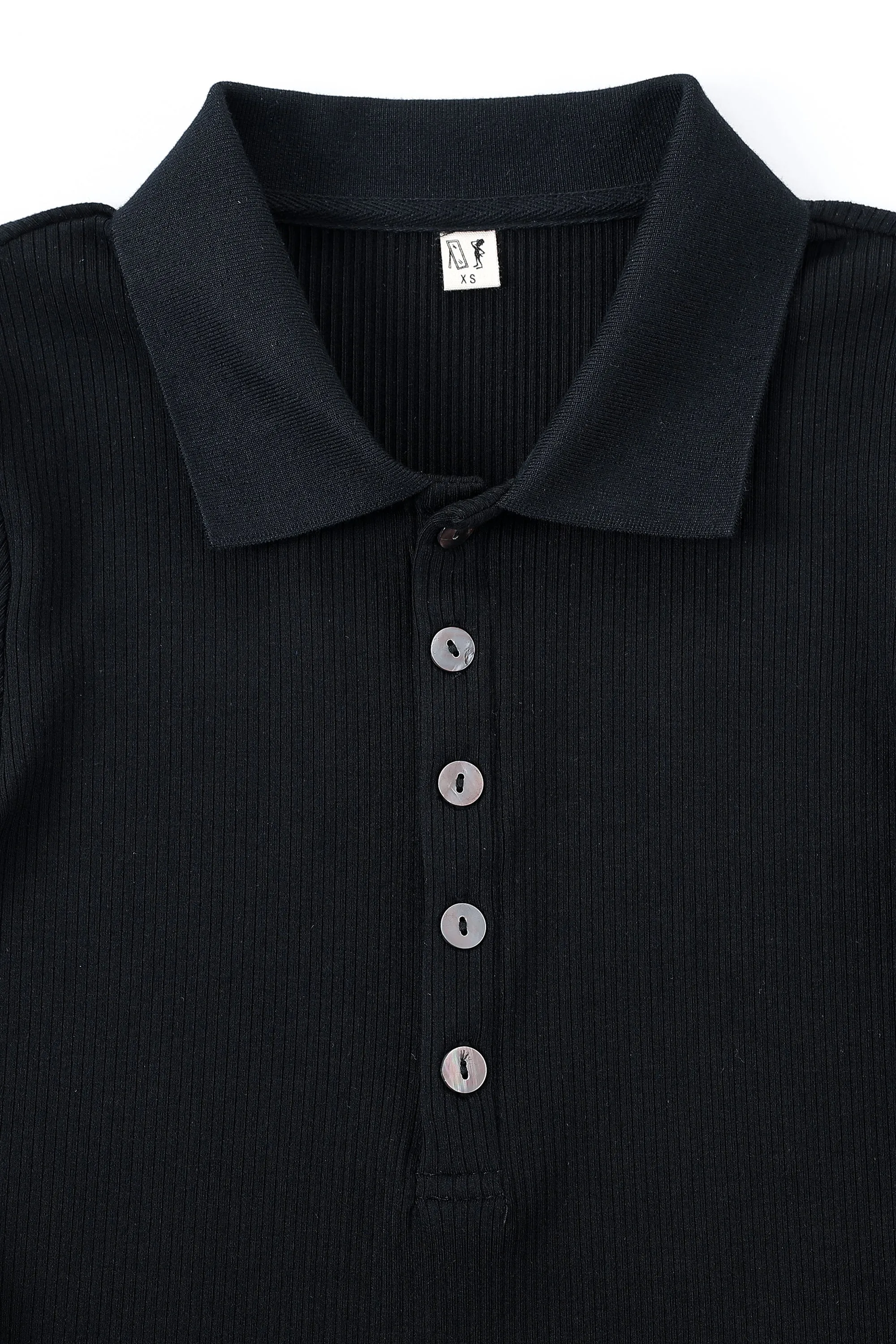 Black Tencel Long Sleeve Polo