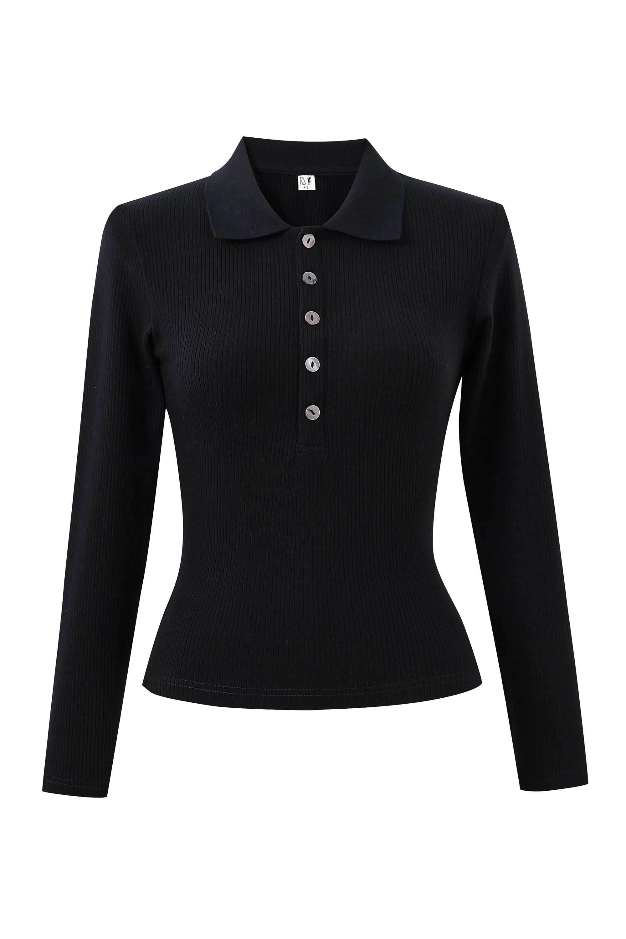 Black Tencel Long Sleeve Polo