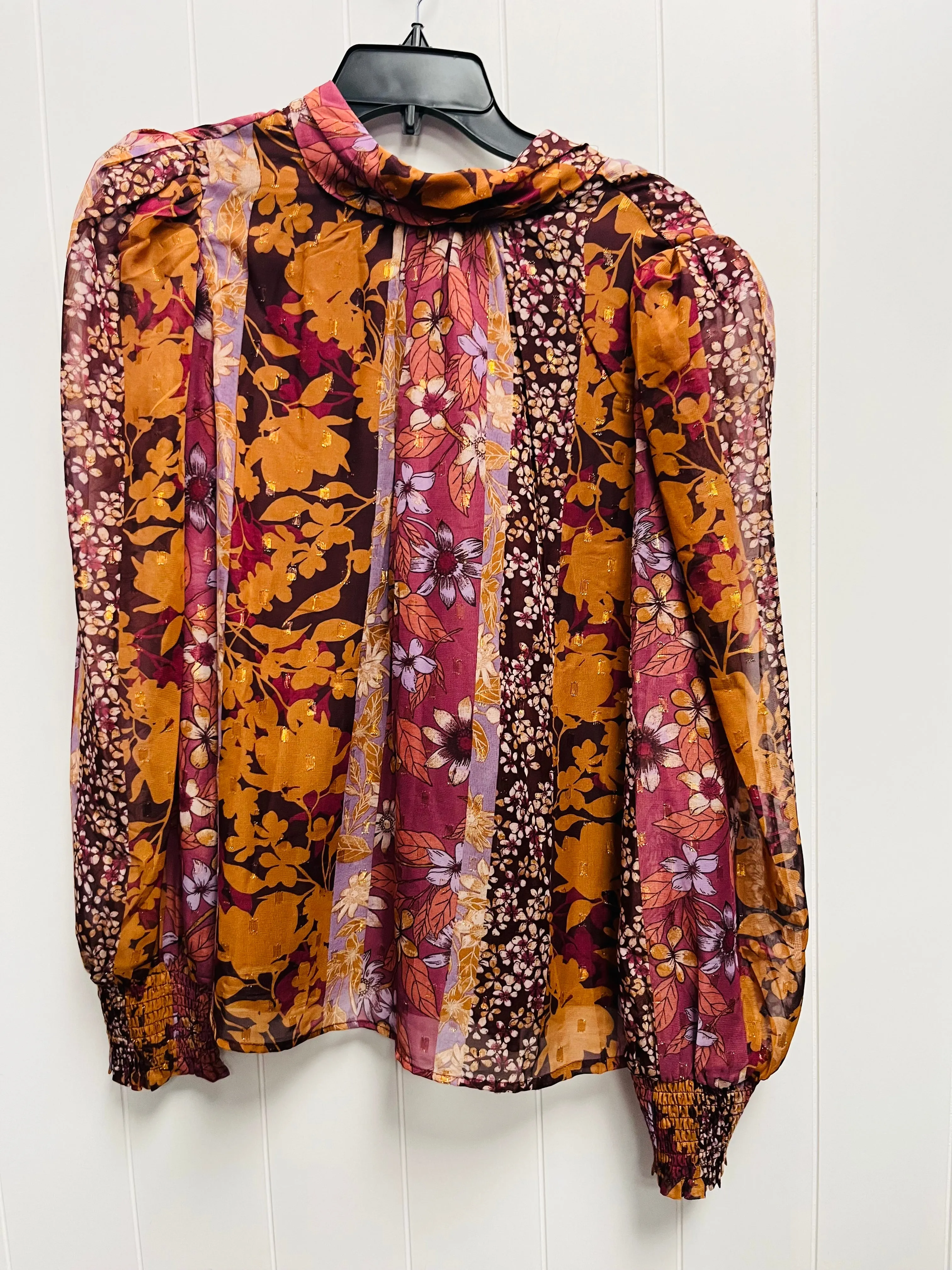 Blouse Long Sleeve By Anthropologie In Brown & Purple, Size: L