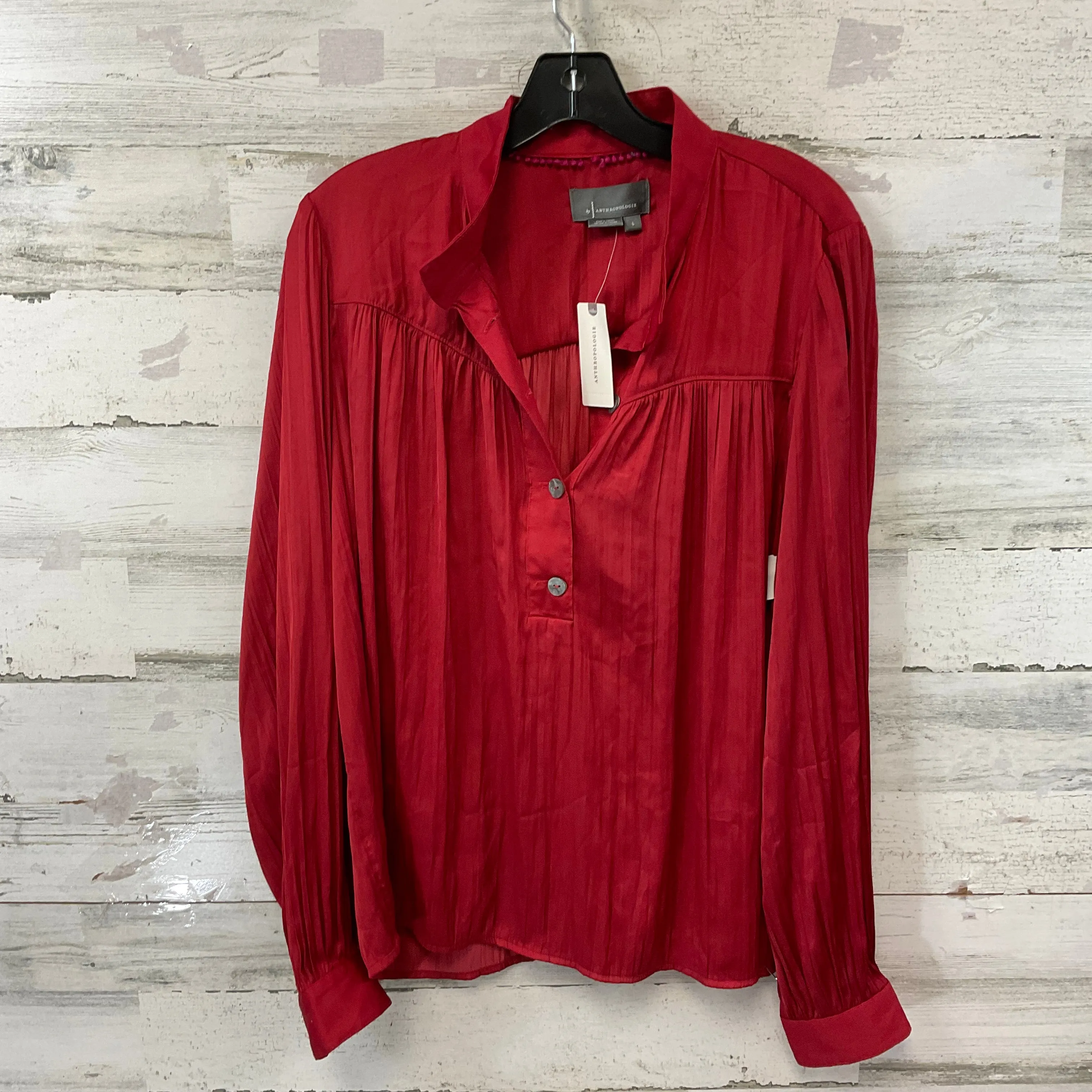 Blouse Long Sleeve By Anthropologie In Red, Size: L