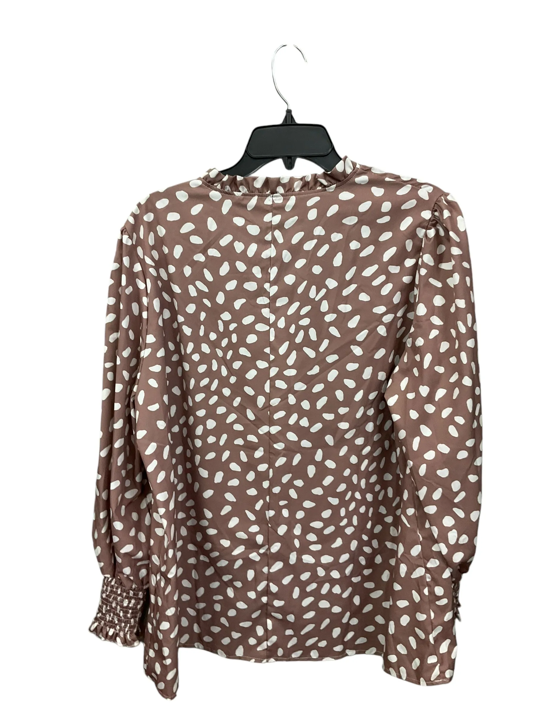 Blouse Long Sleeve By Shein In Brown & White, Size: 1x