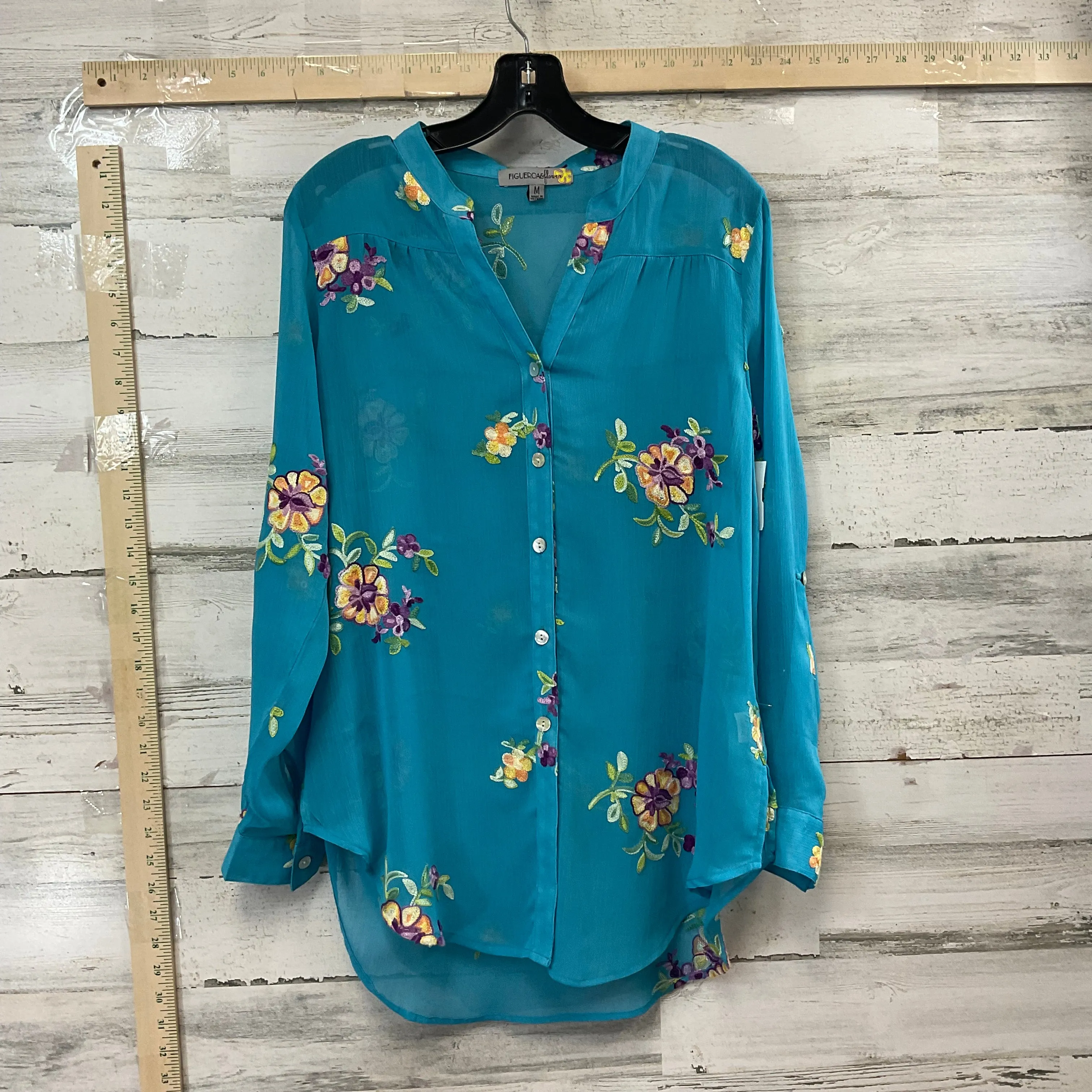 Blue Blouse Long Sleeve Figuero & Flower, Size M