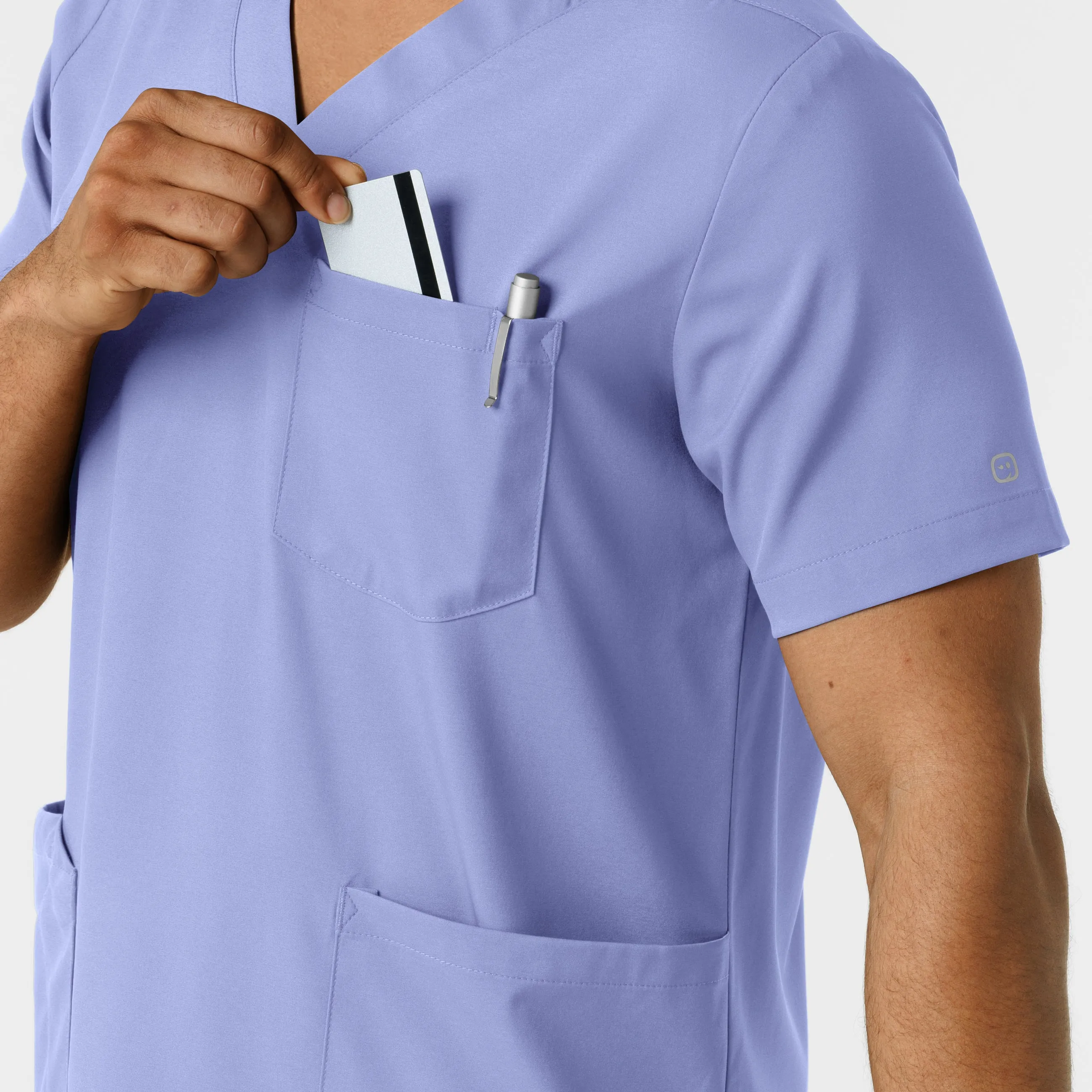 Boundless Men's Multi Pocket V-Neck Scrub Top - Ceil Blue