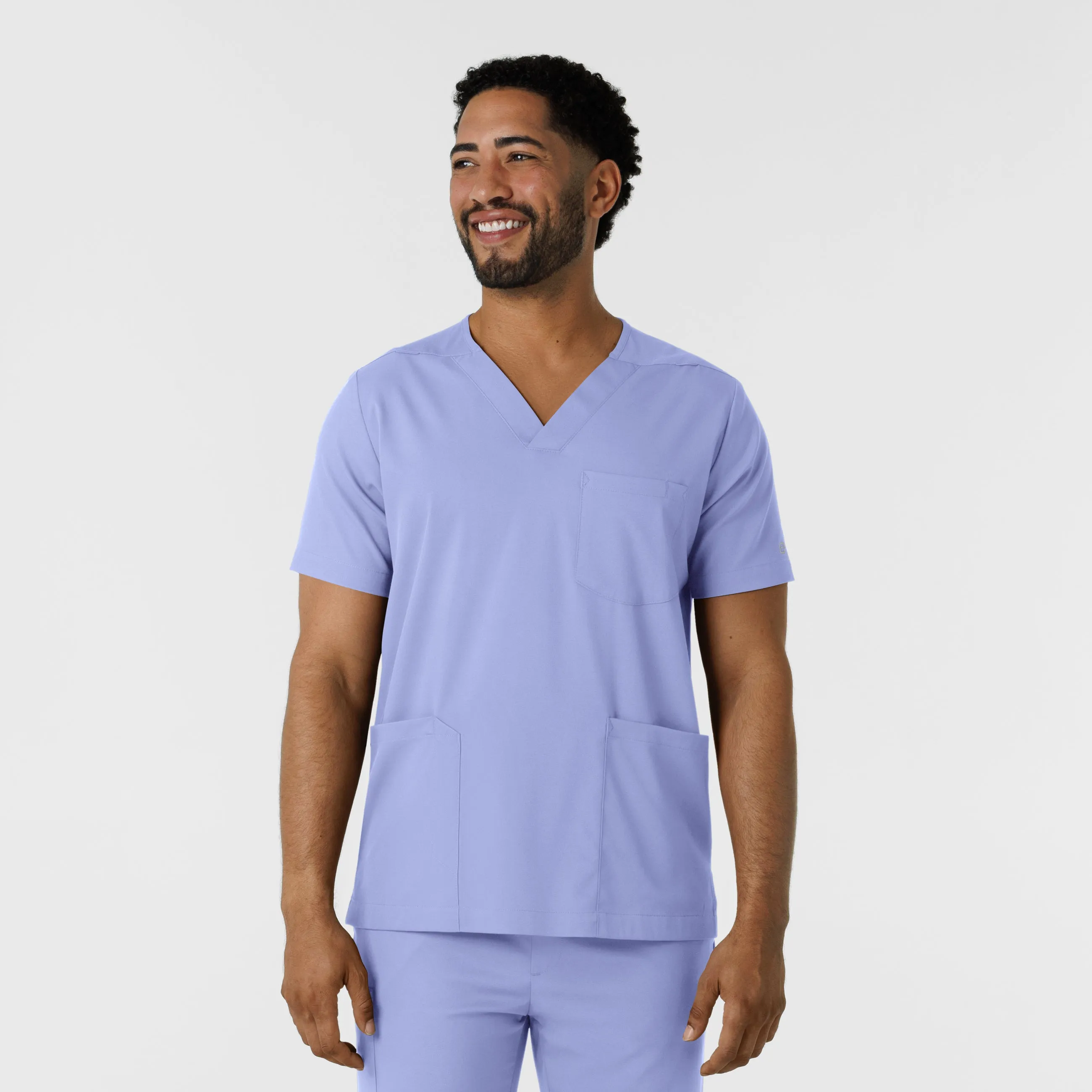 Boundless Men's Multi Pocket V-Neck Scrub Top - Ceil Blue