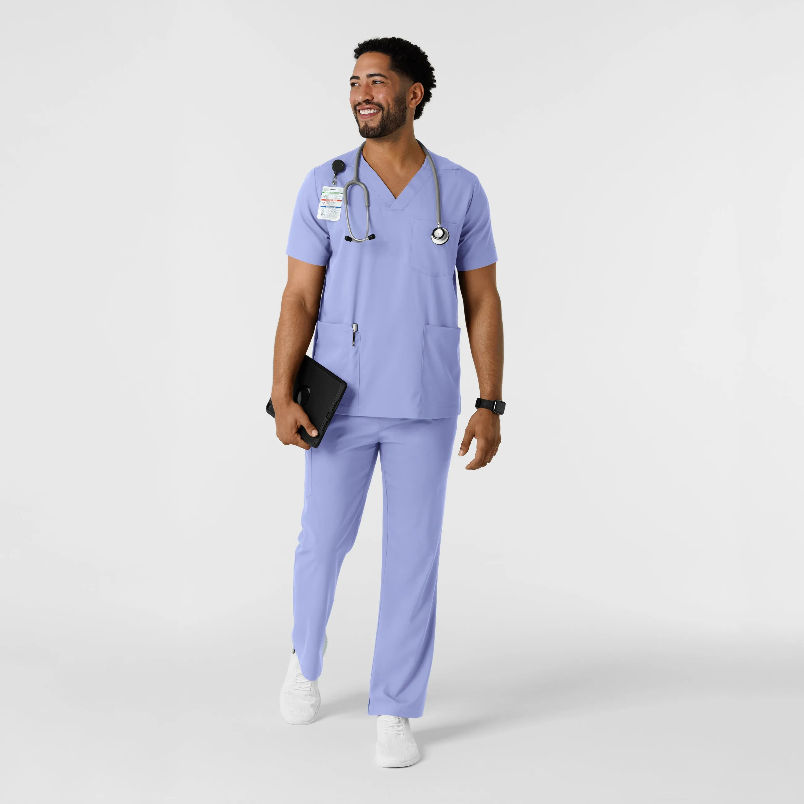 Boundless Men's Multi Pocket V-Neck Scrub Top - Ceil Blue