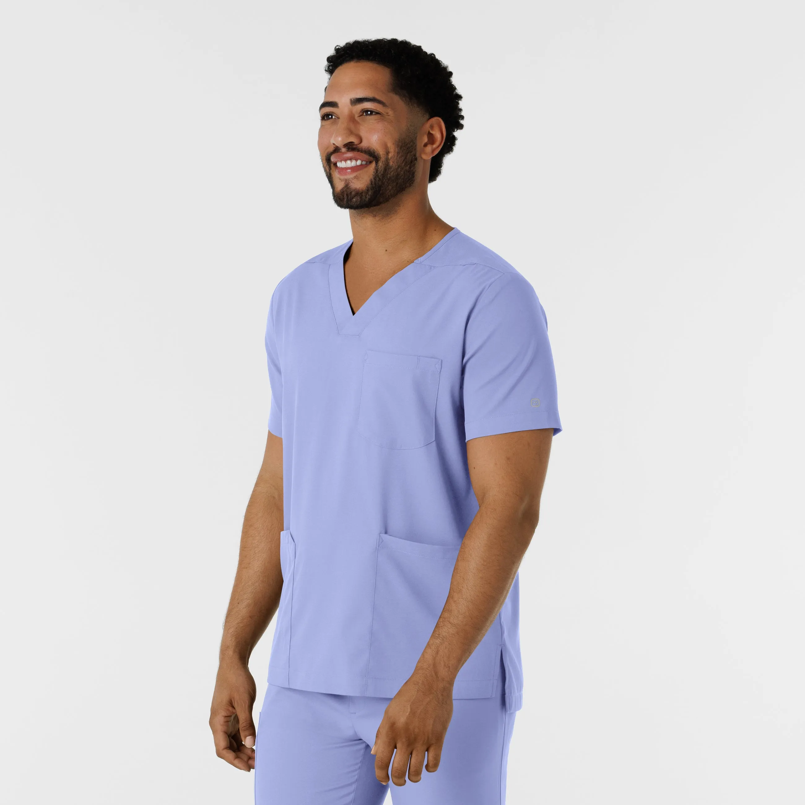 Boundless Men's Multi Pocket V-Neck Scrub Top - Ceil Blue