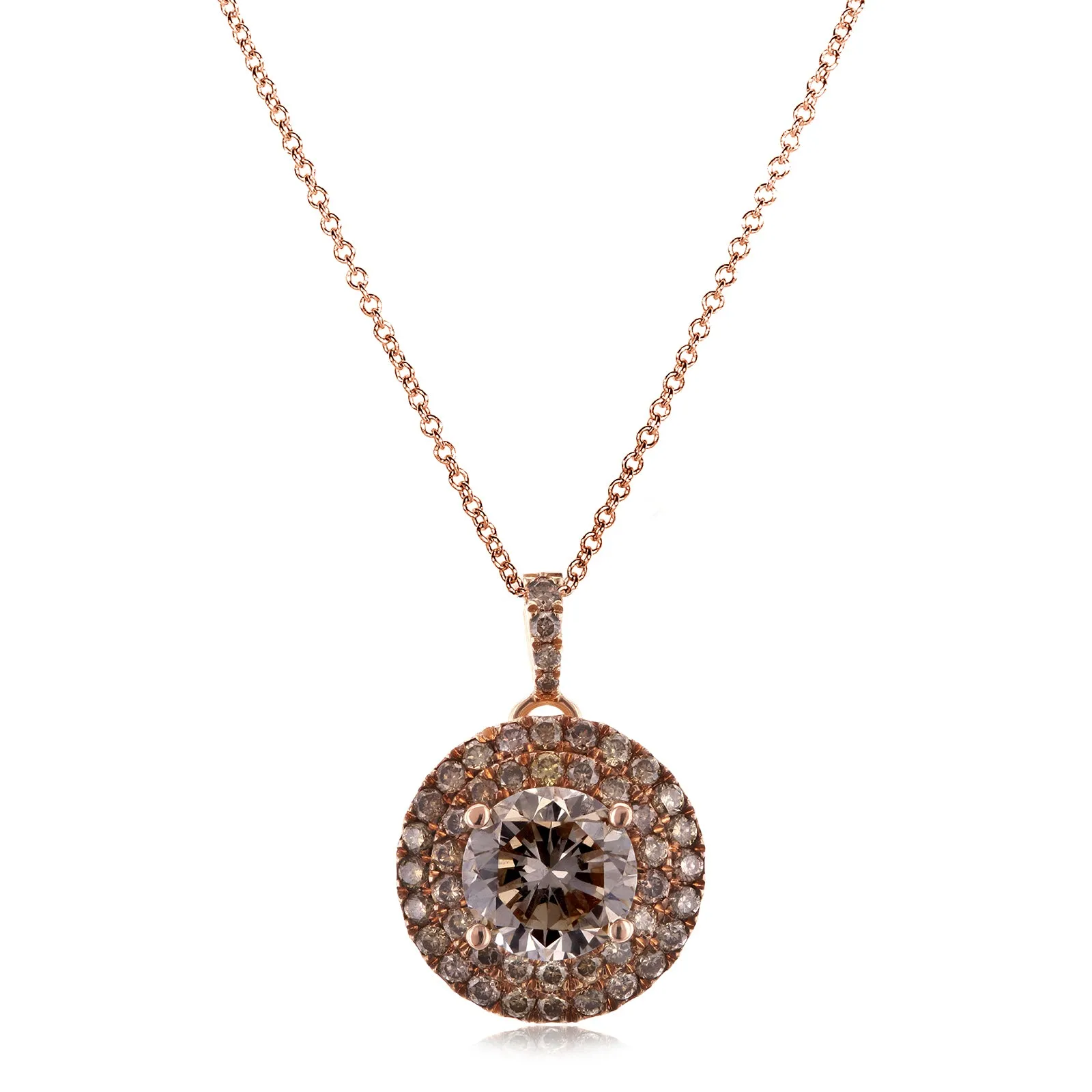 Brown & Champagne Diamond Rose Gold Necklace