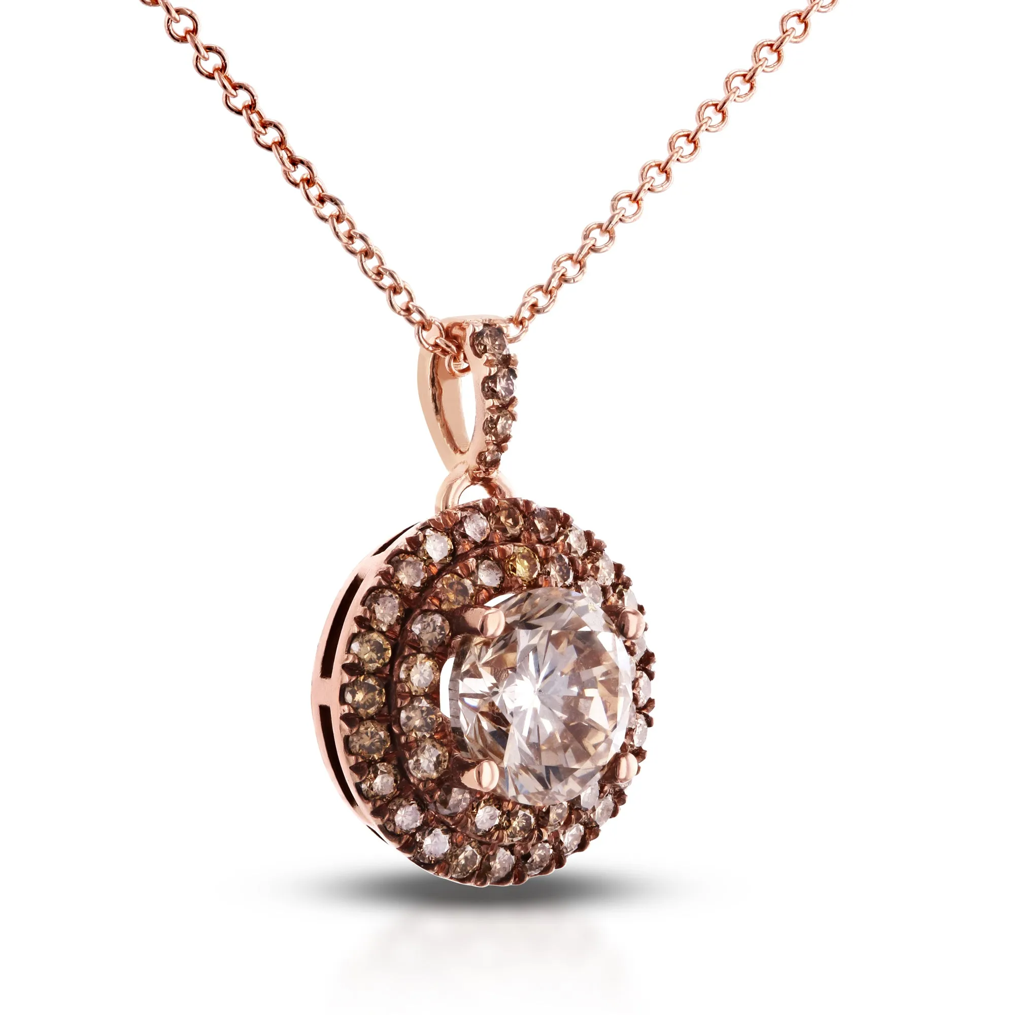 Brown & Champagne Diamond Rose Gold Necklace