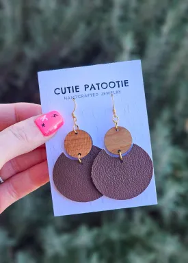 Brown Leather & Wood Handcrafted Earrings