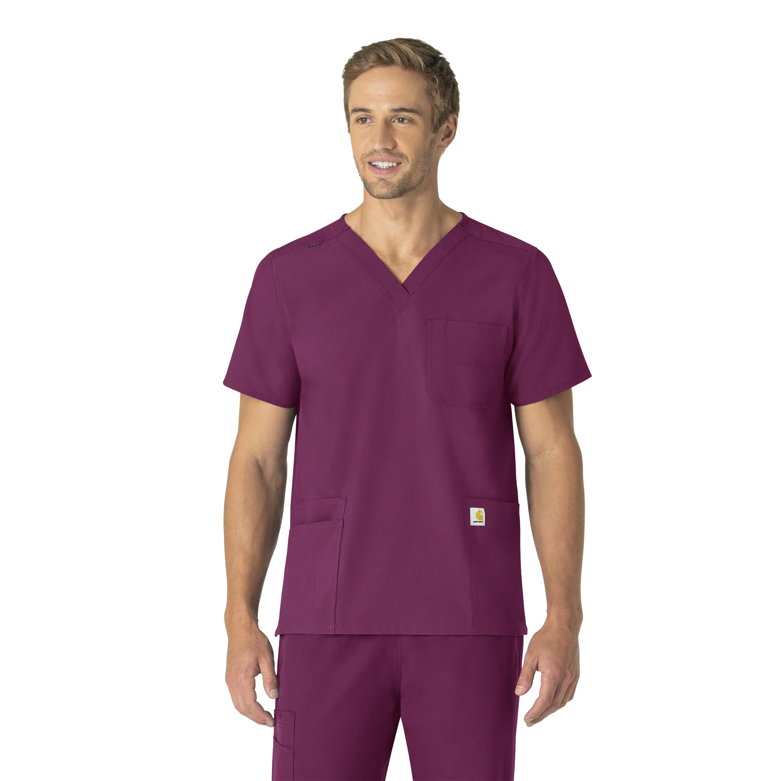 Carhartt Force Essentials Unisex V-Neck 6-Pocket Scrub Top - Wine