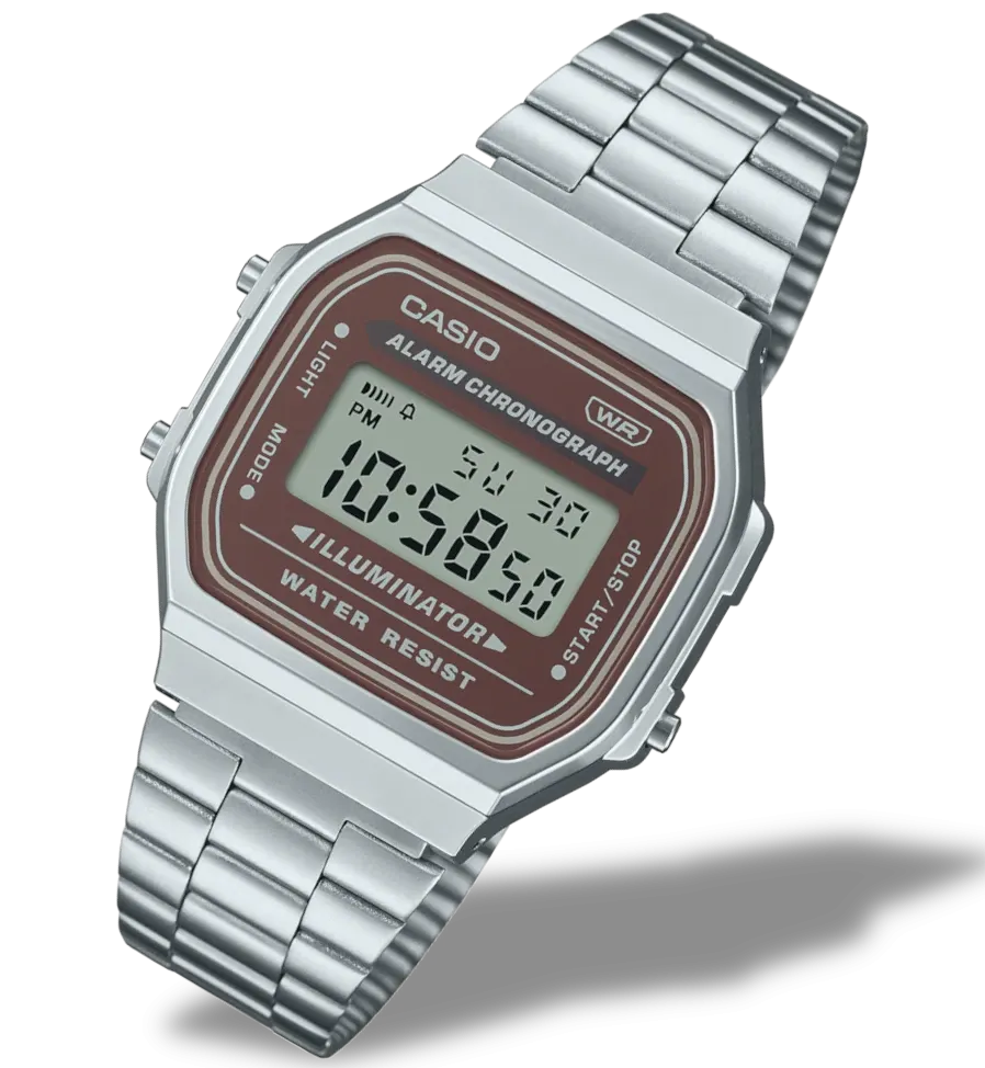 Casio Vintage Brown Dial Digital Stainless Steel Watch | A168WA-5AYDF