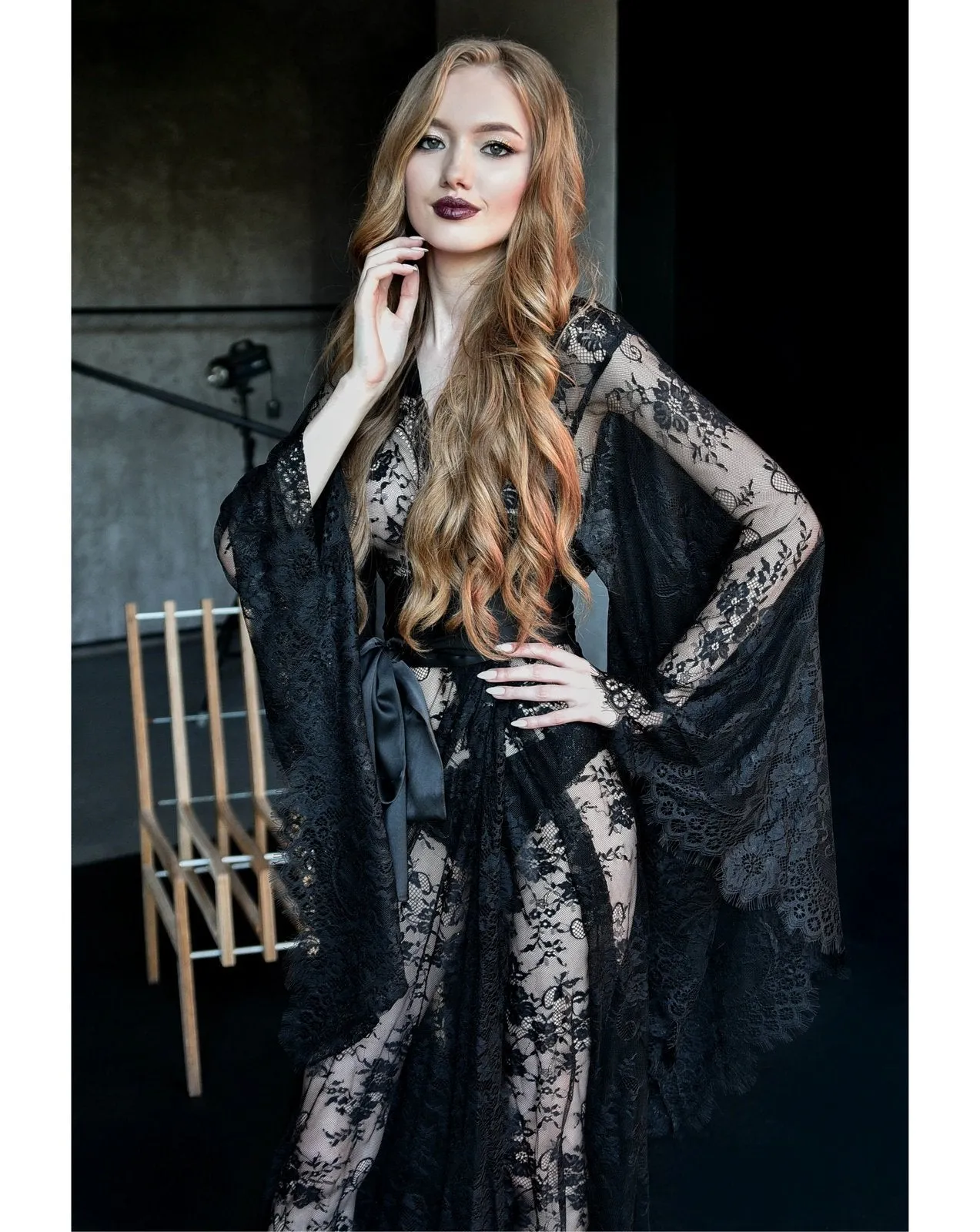 Chantelle Long Lace Sexy Robe