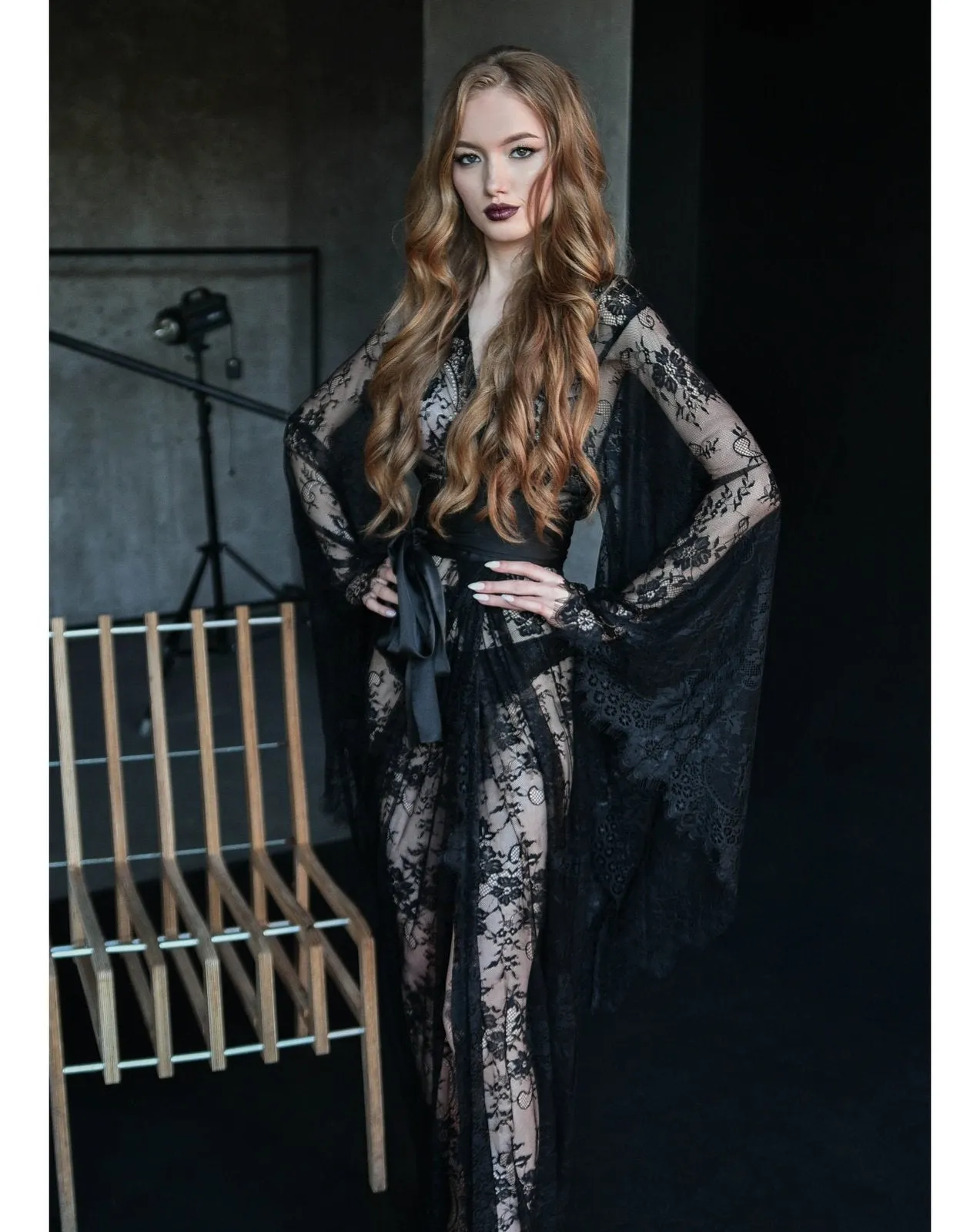 Chantelle Long Lace Sexy Robe