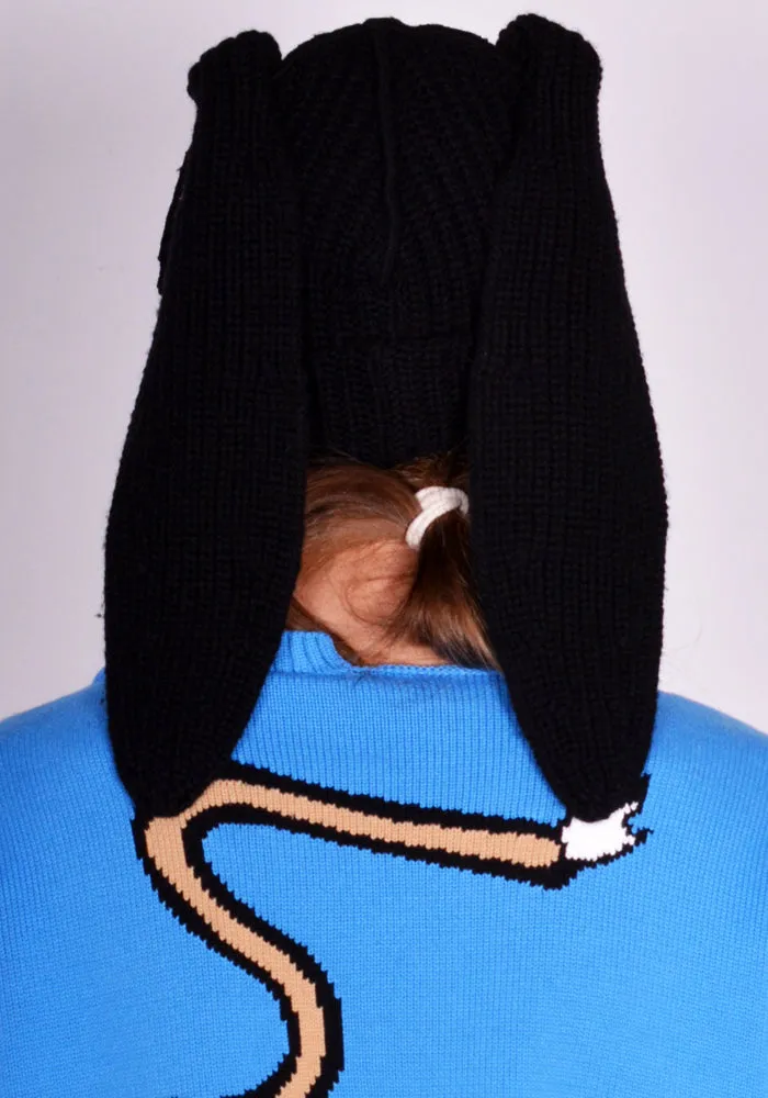 CHARLES JEFFREY LOVERBOY 032131101 UNISEX KNITTED CHUNKY RABBIT BEANIE BLACK