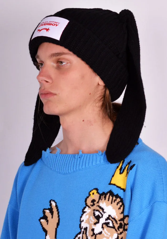 CHARLES JEFFREY LOVERBOY 032131101 UNISEX KNITTED CHUNKY RABBIT BEANIE BLACK