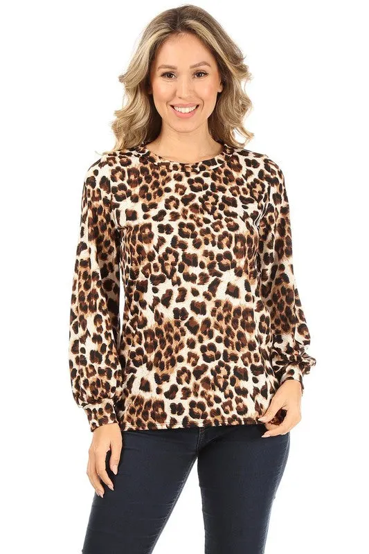 Cheetah Printed Long Sleeve Top Plus Size