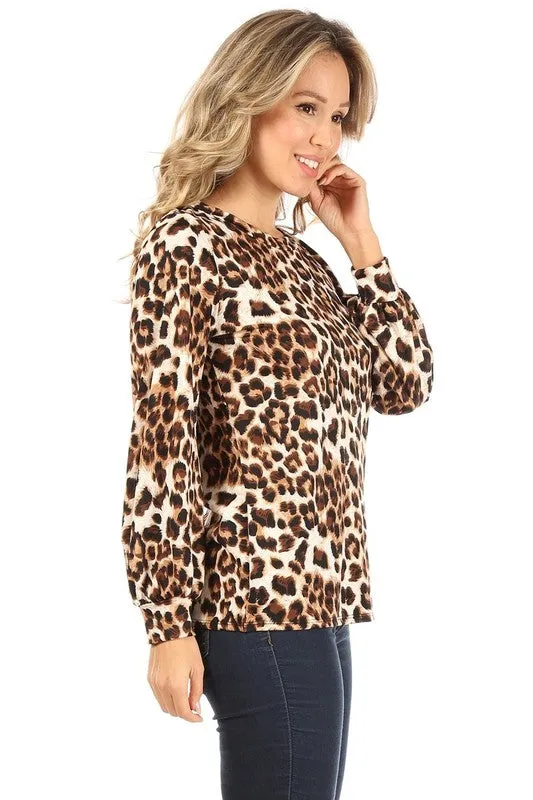 Cheetah Printed Long Sleeve Top Plus Size